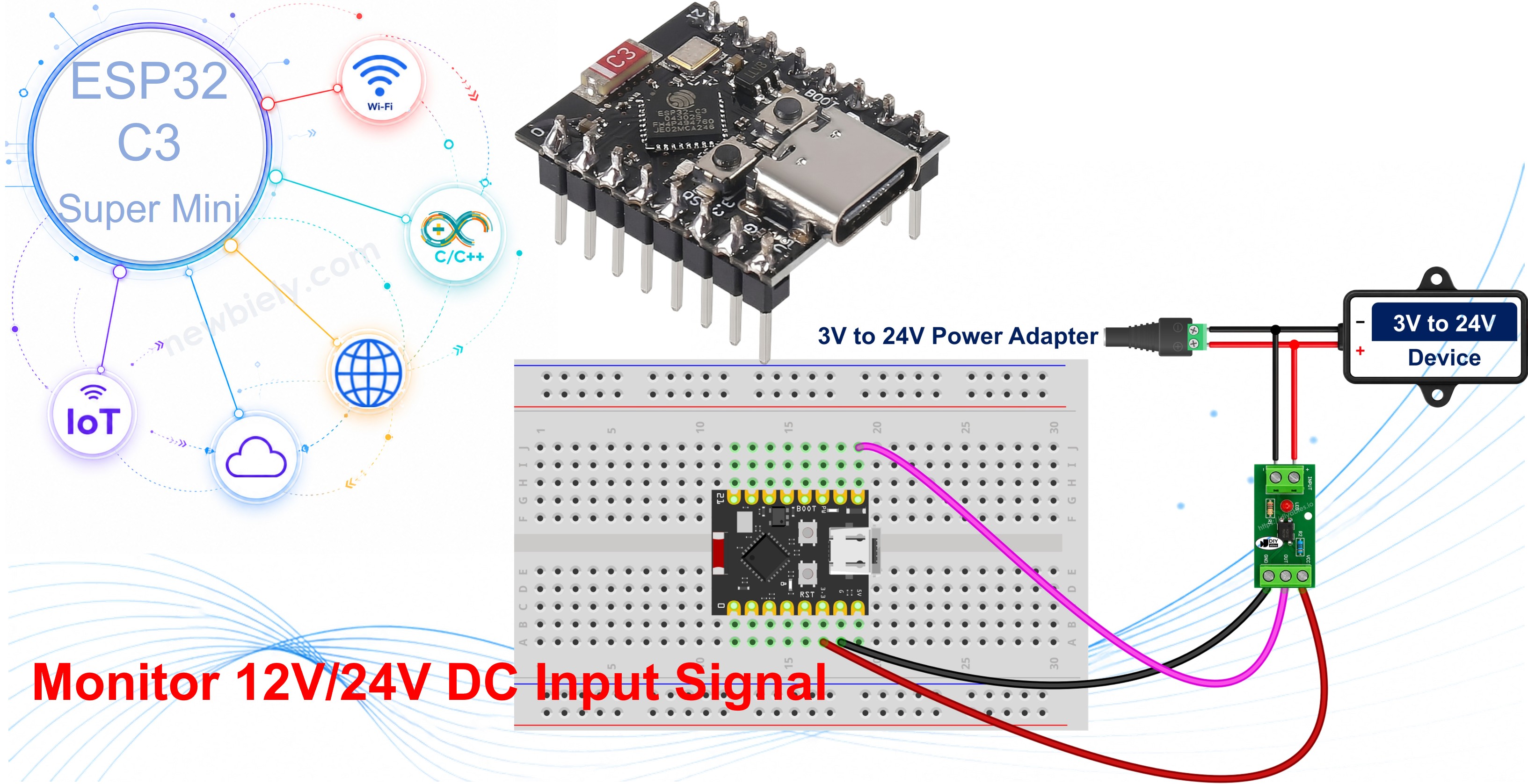 ESP32 C3 Super Mini PC817 optocoupler isolated 12V and 24V input