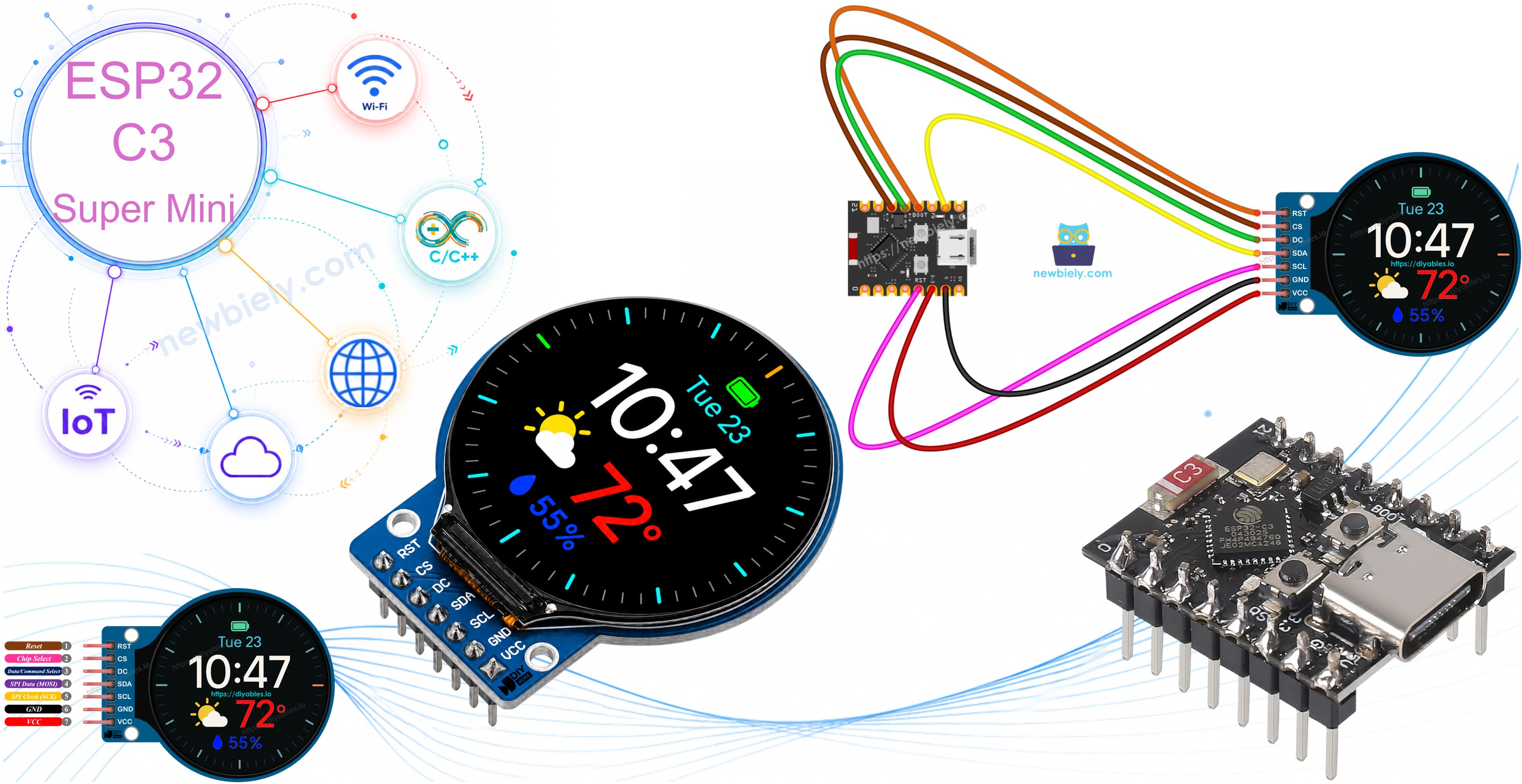 ESP32 C3 Super Mini 1.28 Inch Round Circular TFT LCD Display