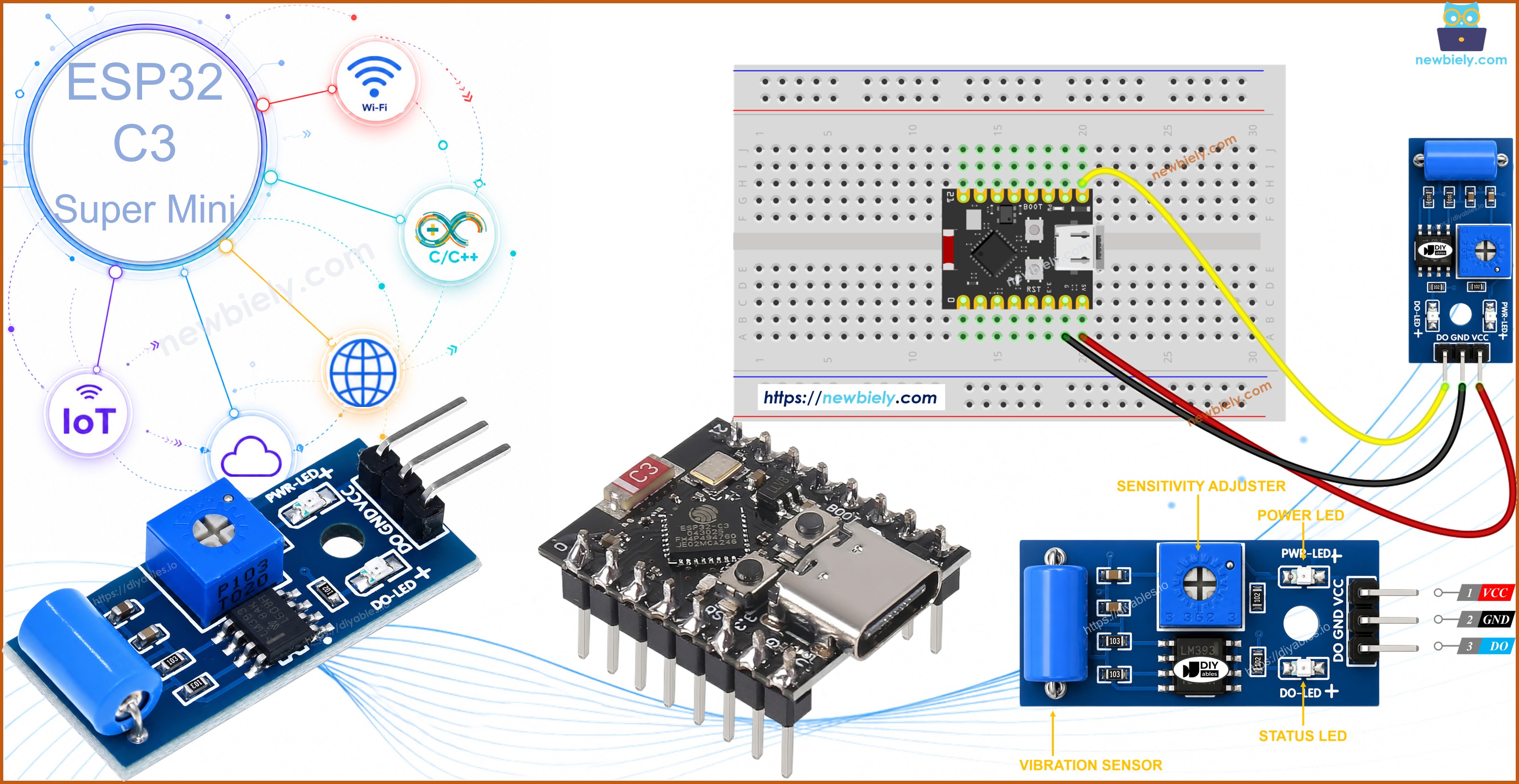 ESP32 C3 Super Mini SW-420 vibration sensor