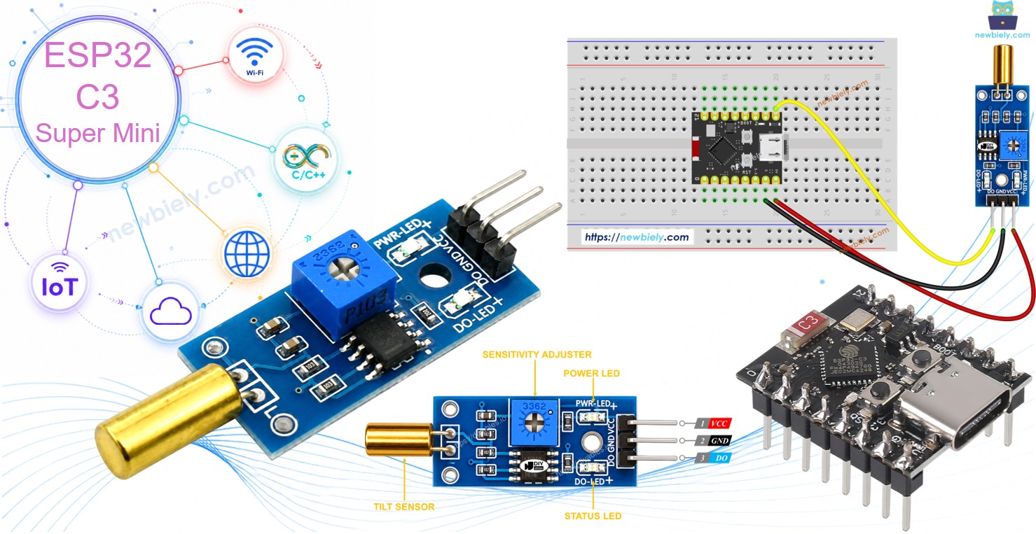 ESP32 C3 Super Mini SW520D tilt sensor