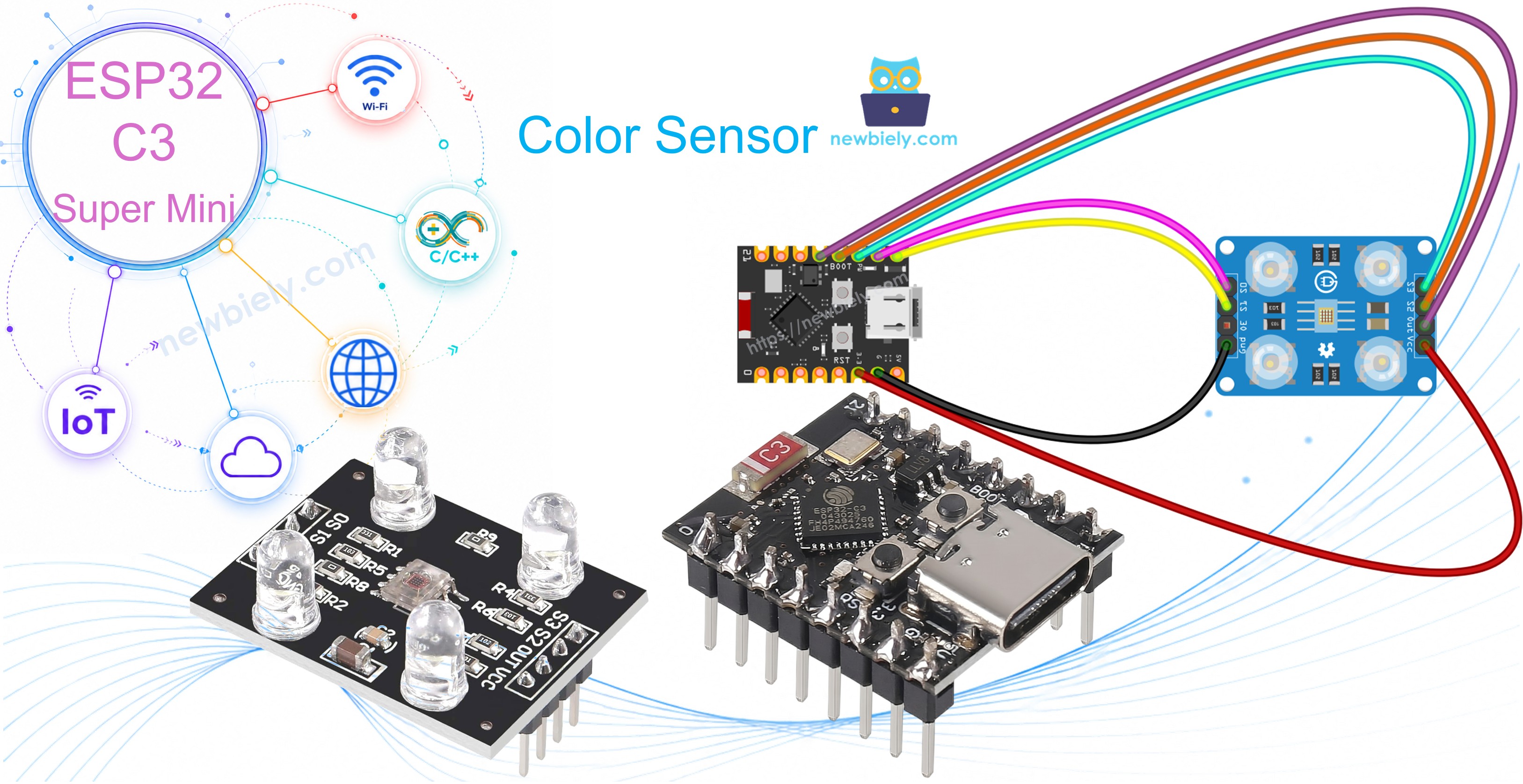 ESP32 C3 Super Mini with TCS3200D TCS230 color sensor module tutorial