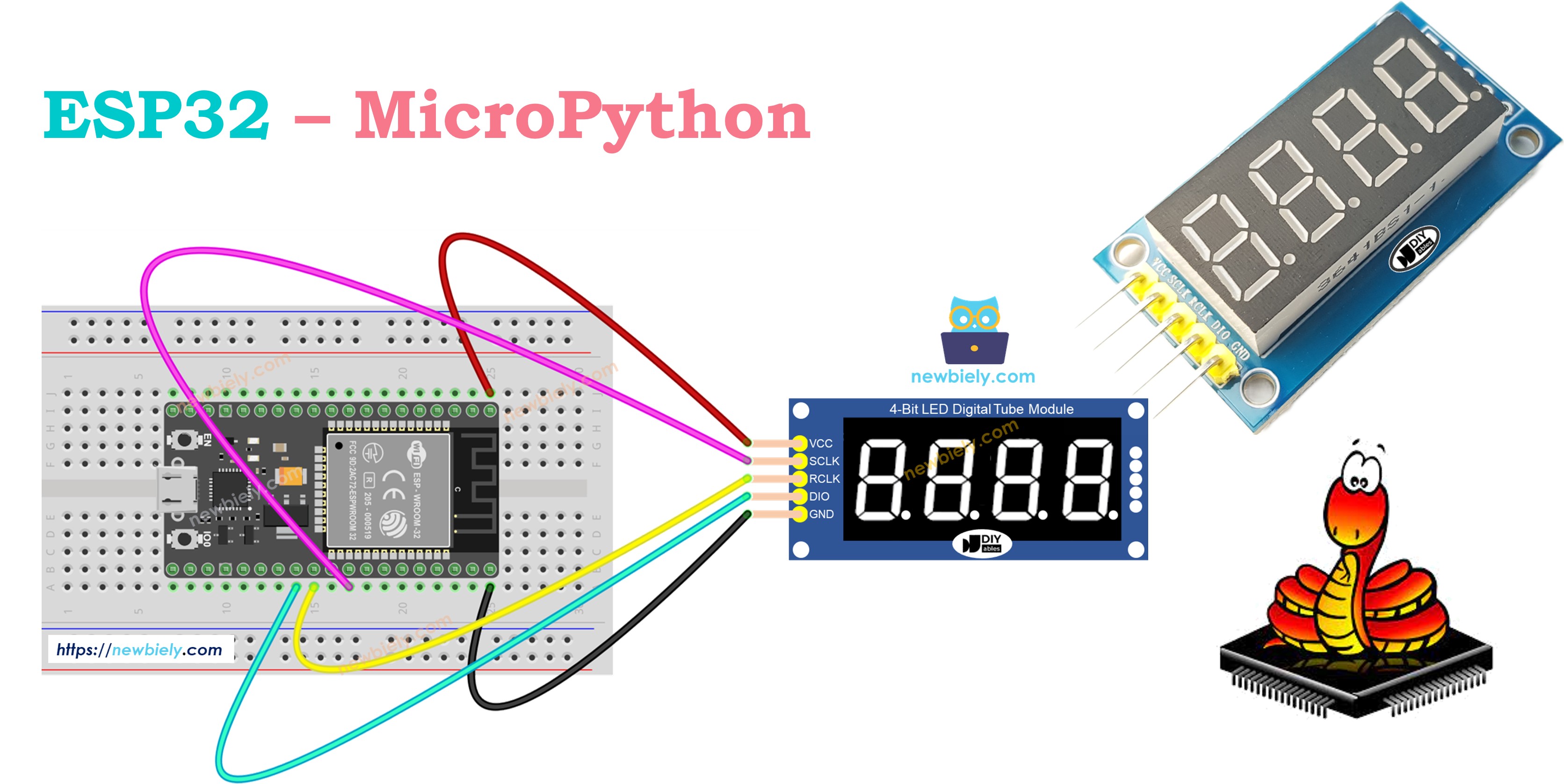 ESP32 MicroPython 4-Digit 7-Segment Display 74HC595