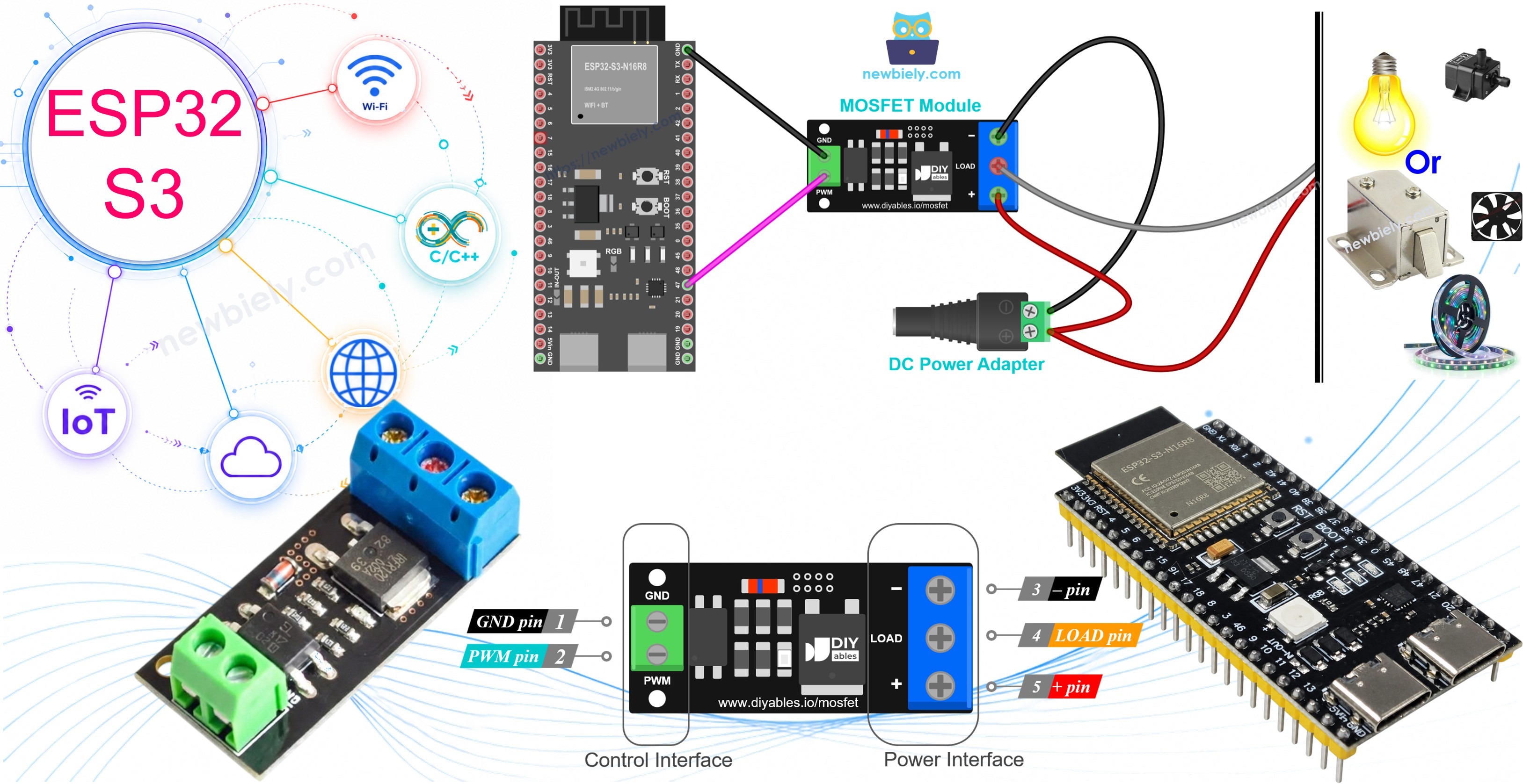 ESP32 S3 and AOD4184, LR7843 or FR120N MOSFET Module