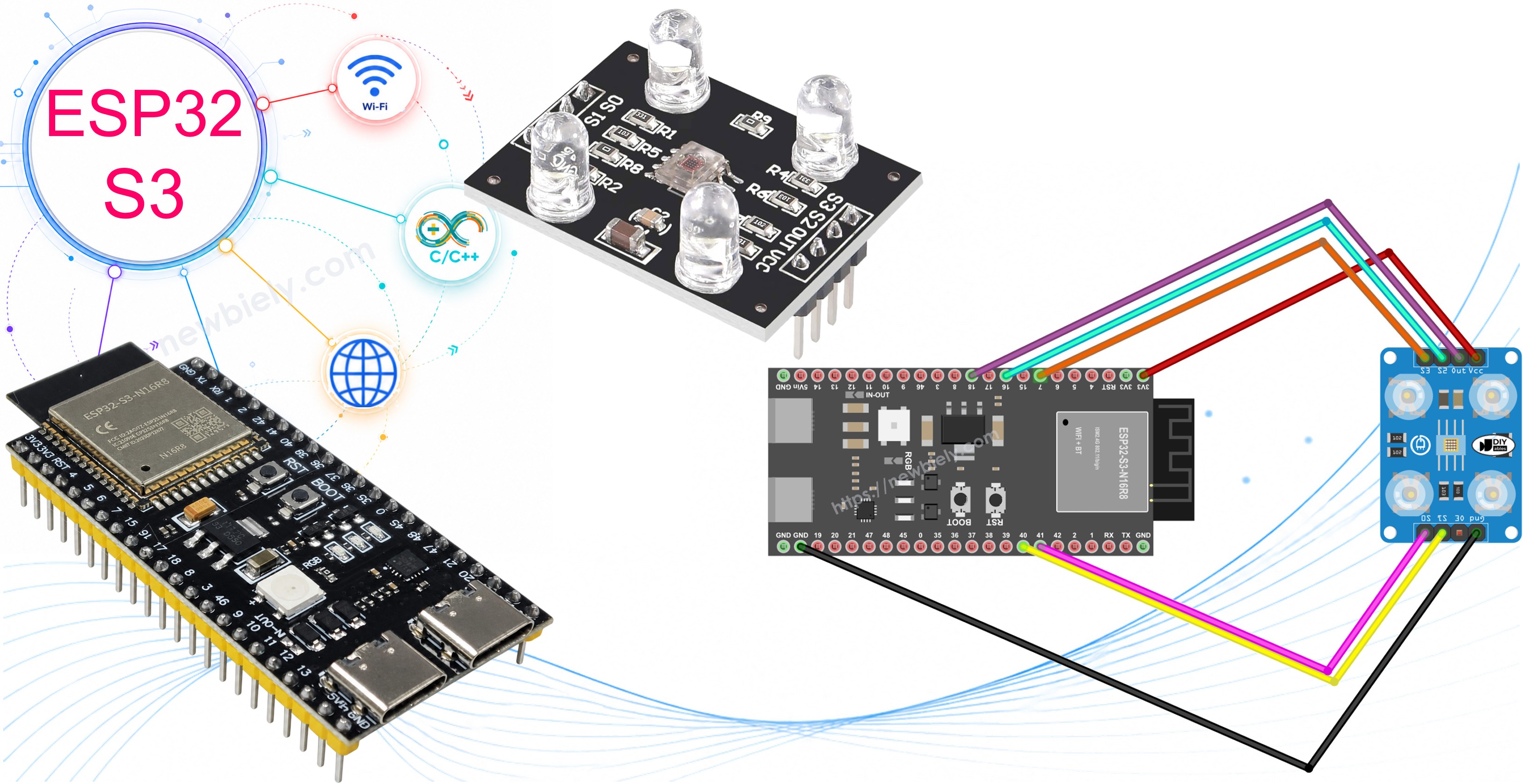 ESP32 S3 with TCS3200D TCS230 color sensor module tutorial