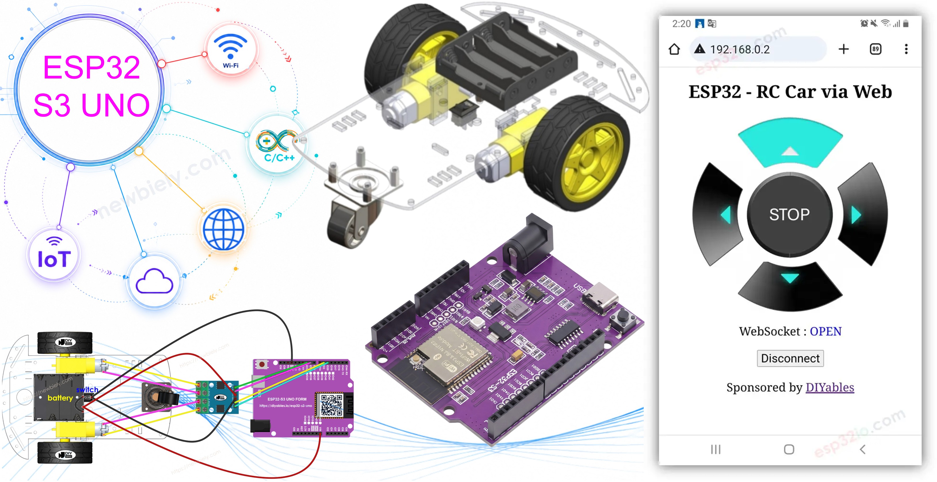 ESP32 S3 Uno controls robot car via web