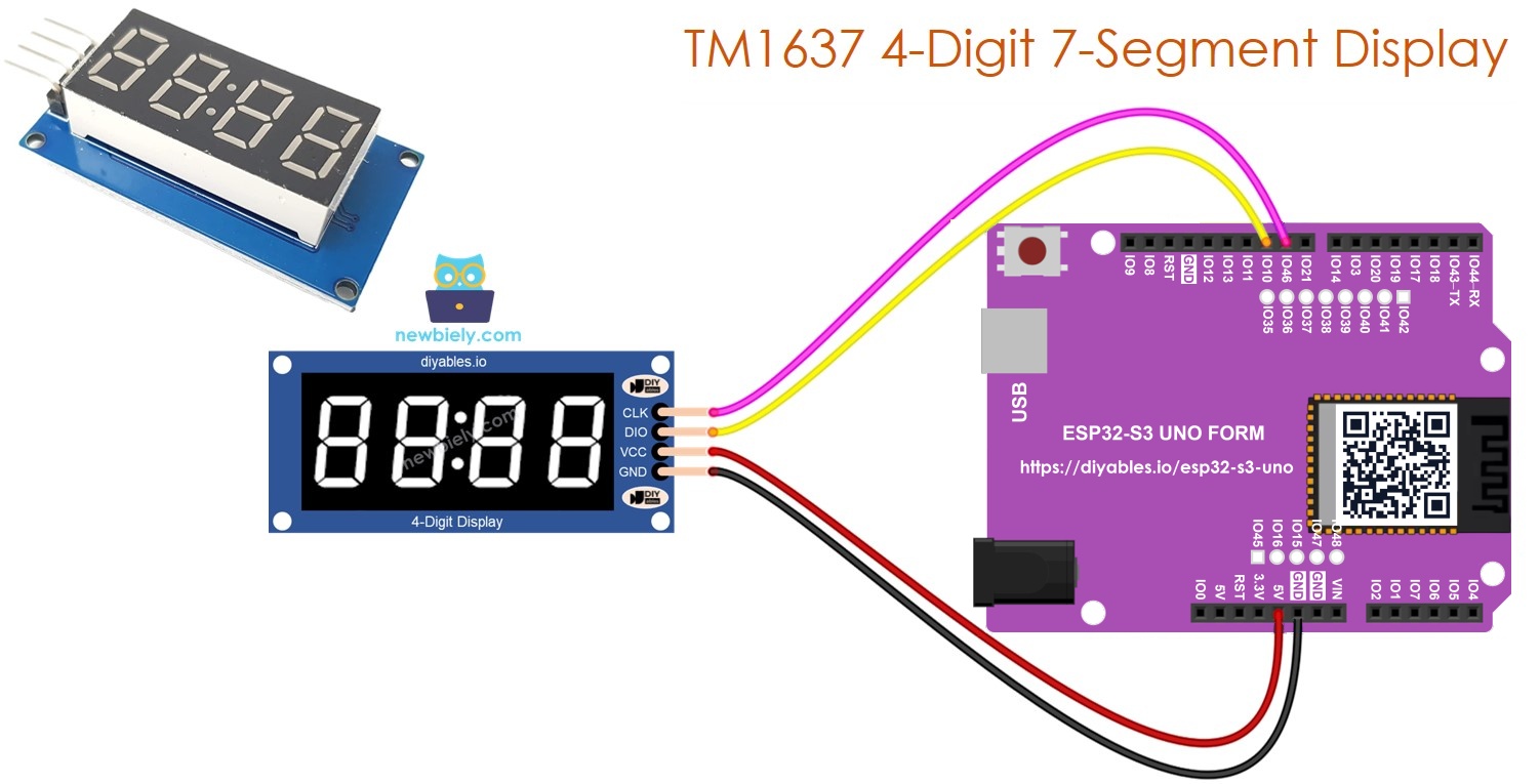 ESP32 S3 Uno TM1637 4-digit 7-segment display