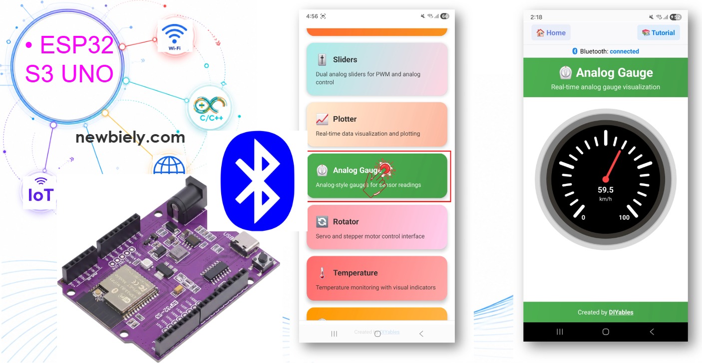 ESP32 S3 Uno Bluetooth analog gauge