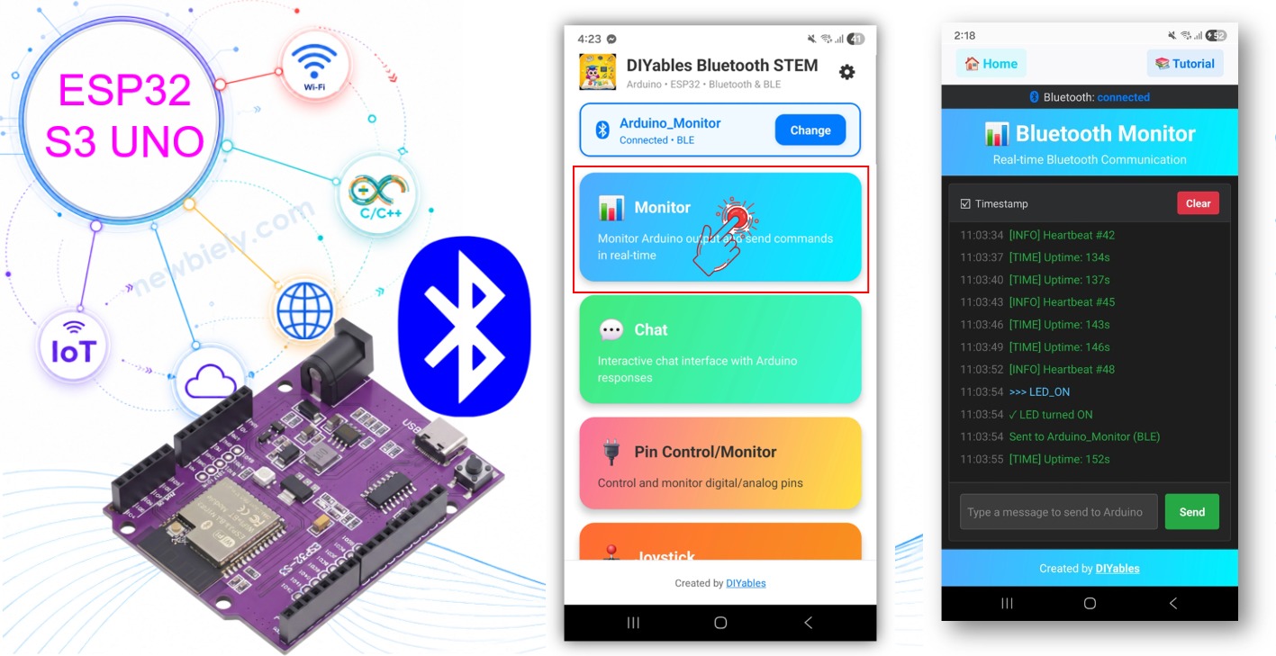 ESP32 S3 Uno Bluetooth monitor