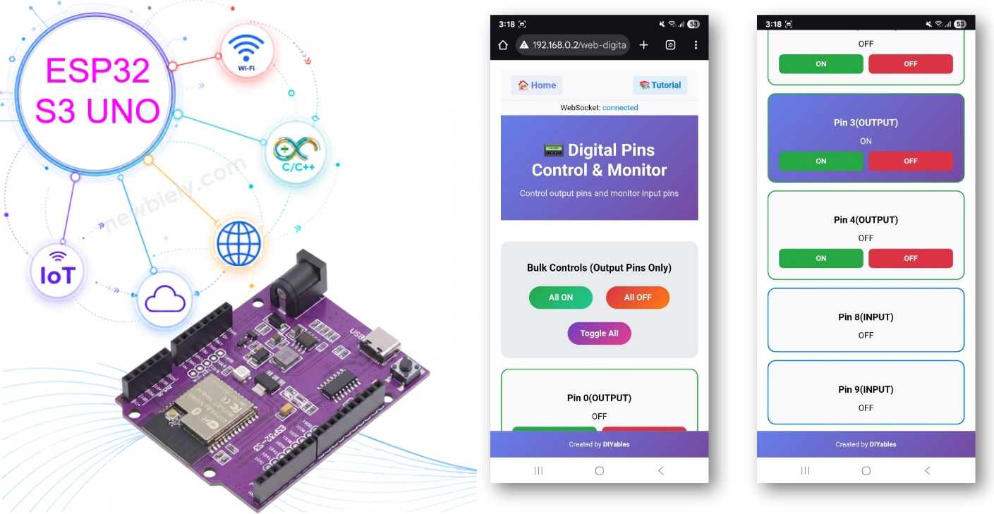 ESP32 S3 Uno digital pins web control