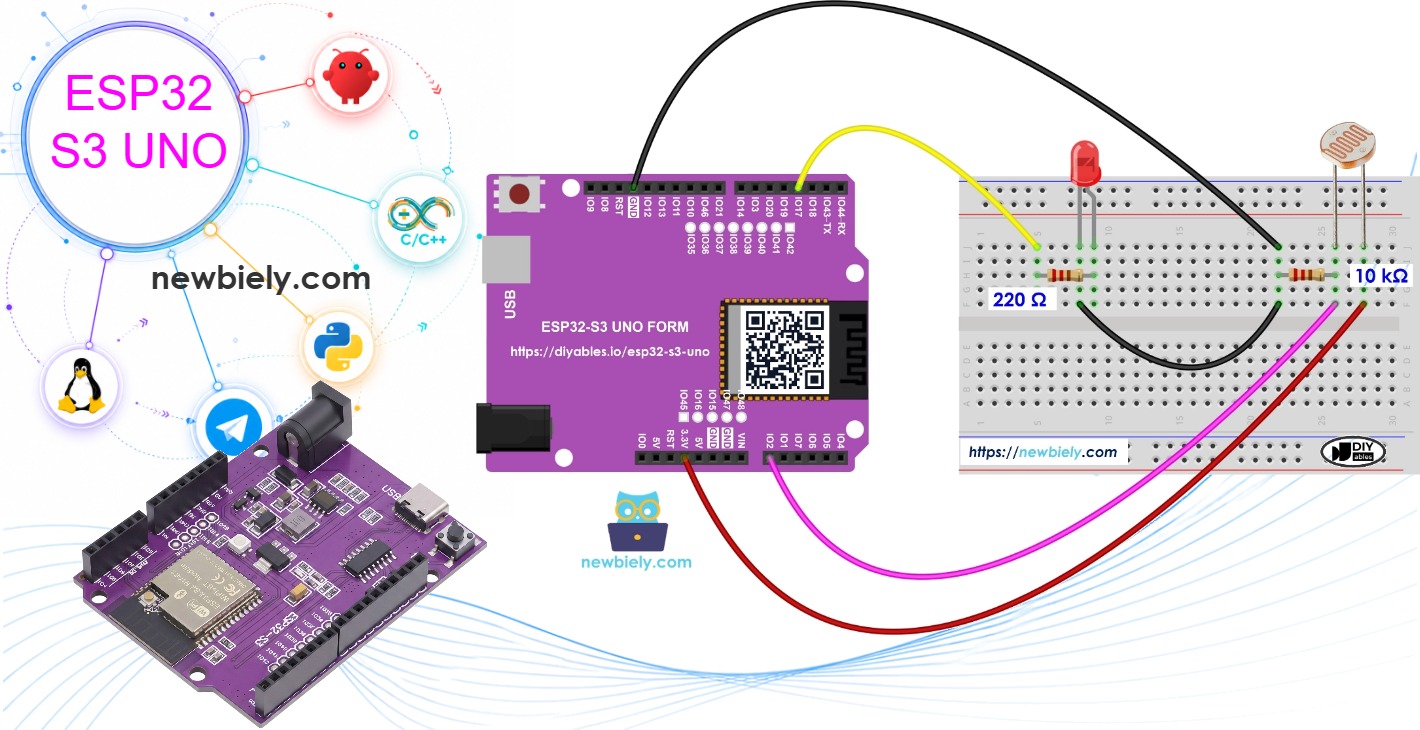 ESP32 S3 Uno light sensor LED