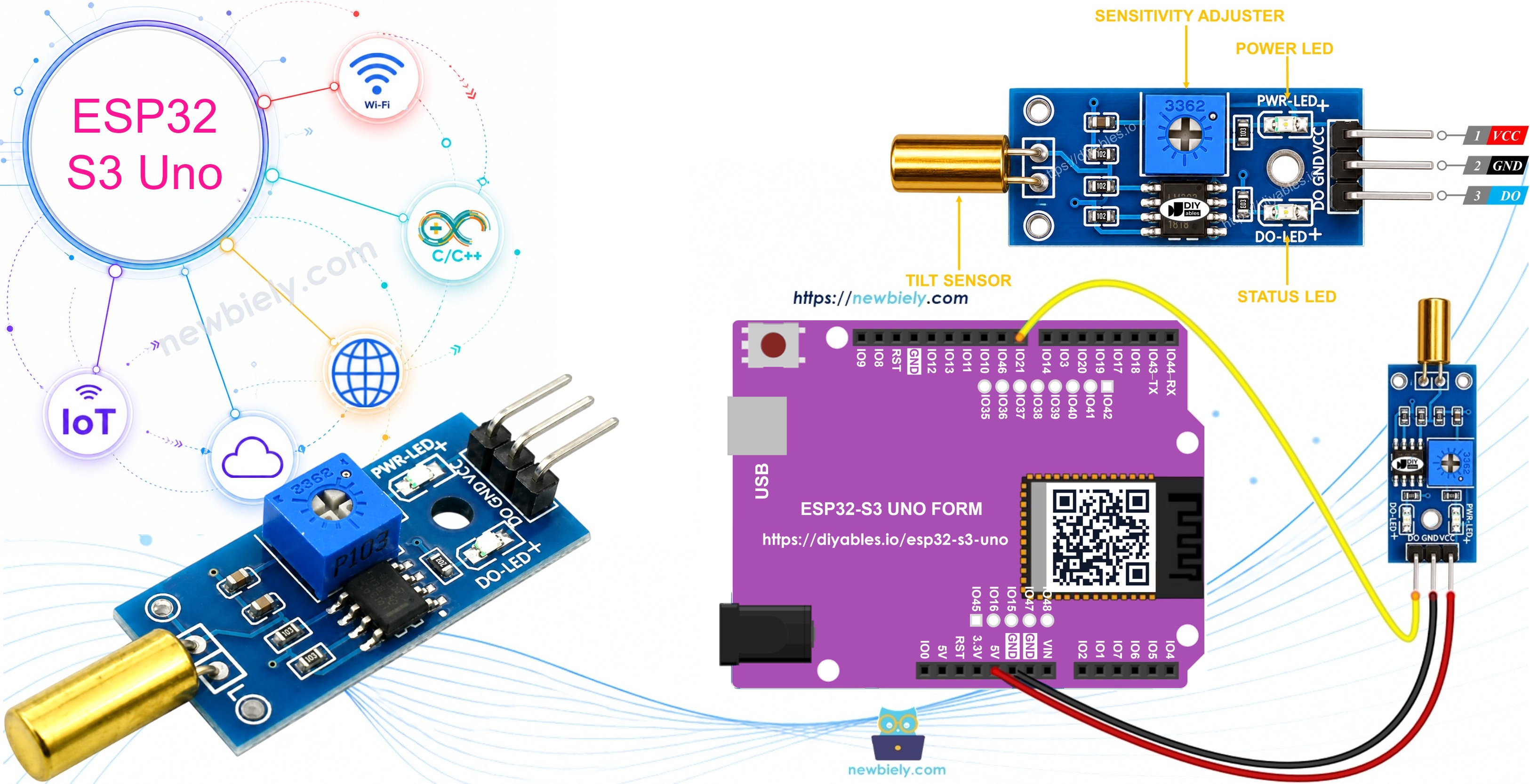 ESP32 S3 Uno SW520D TILT SENSOR