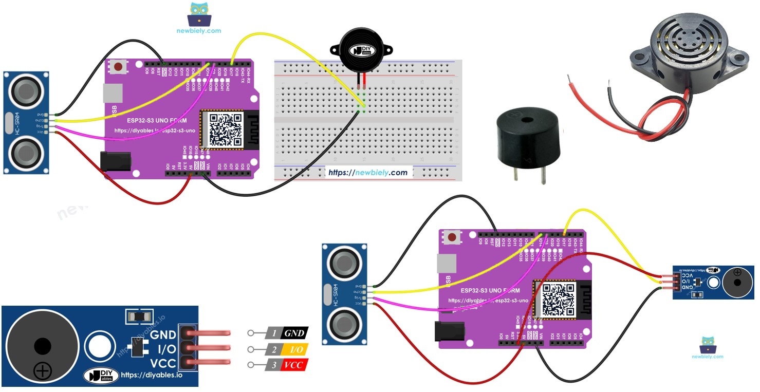 ESP32 S3 Uno ultrasonic sensor piezo buzzer