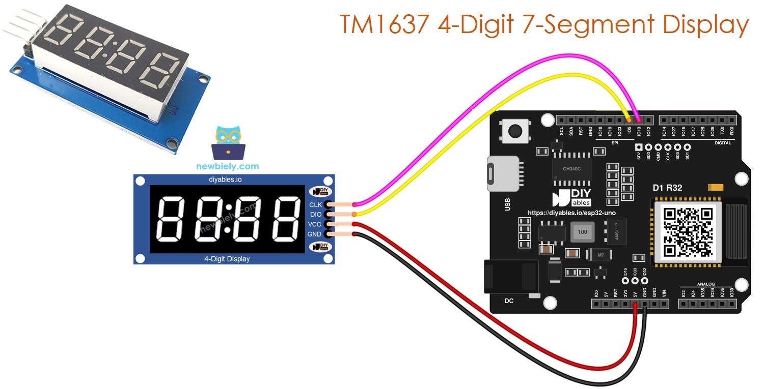 ESP32 Uno TM1637 4-digit 7-segment display