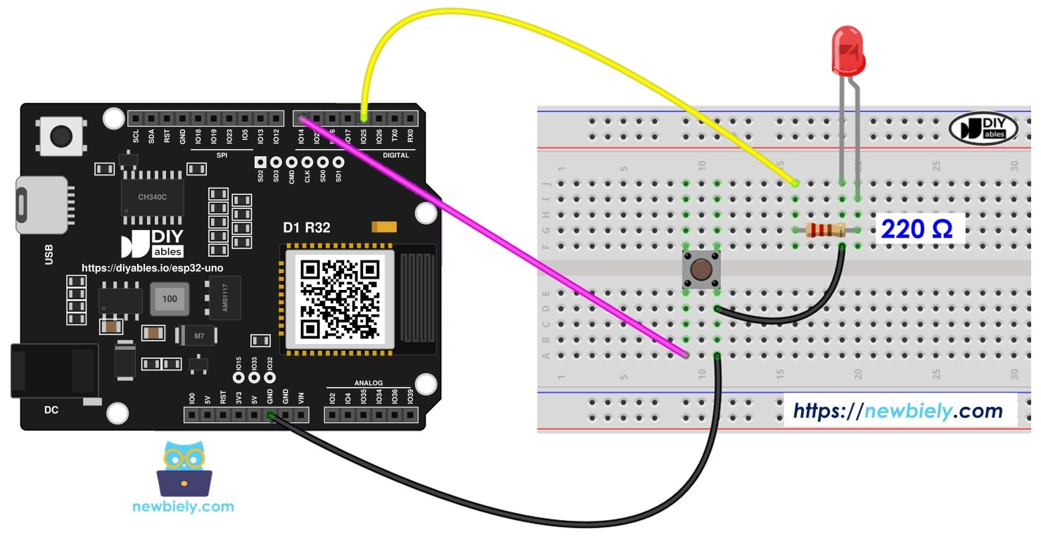 ESP32 Uno button LED