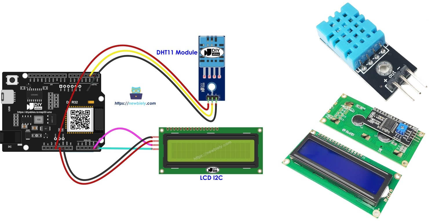 ESP32 Uno DHT11 LCD