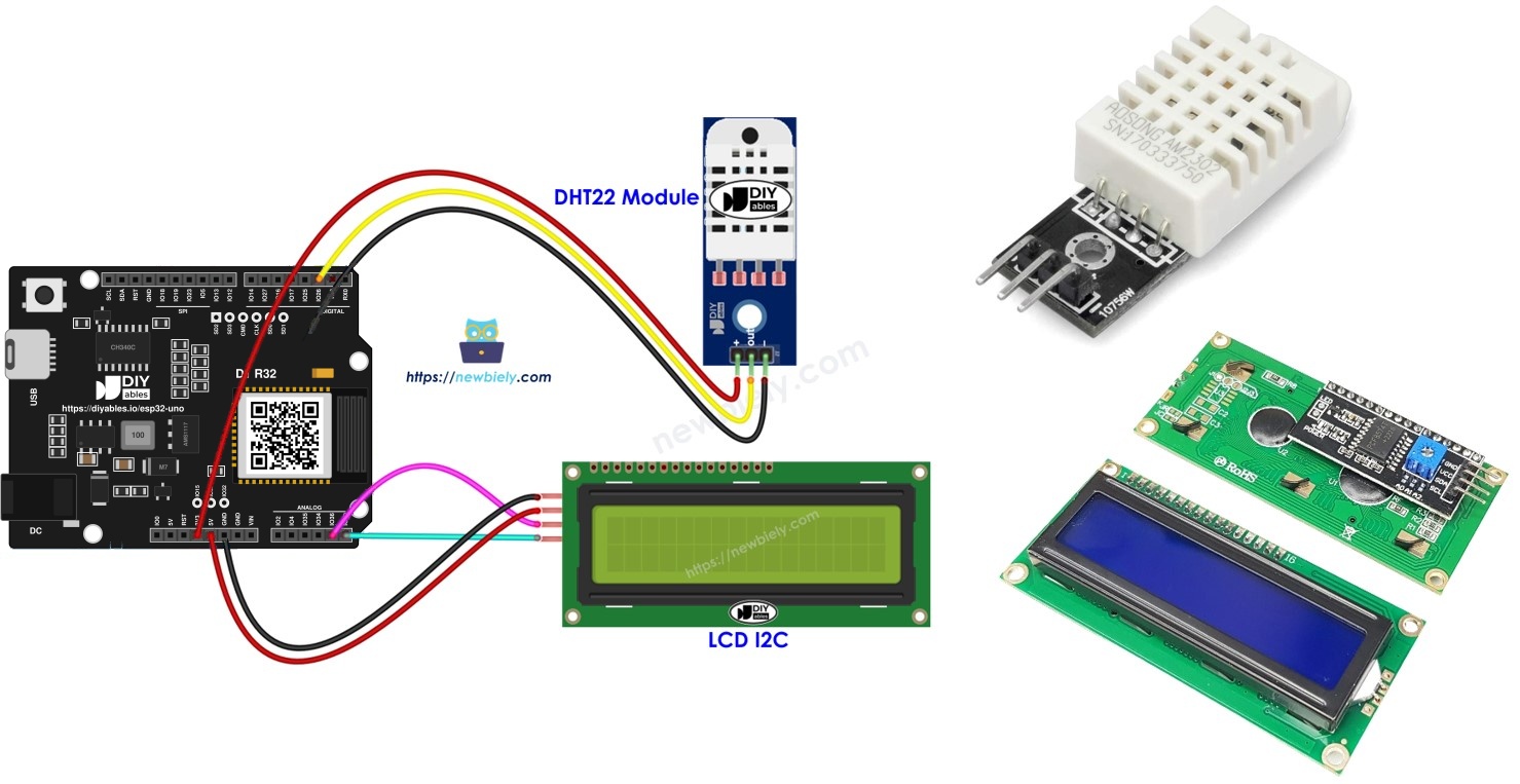 ESP32 Uno DHT22 LCD