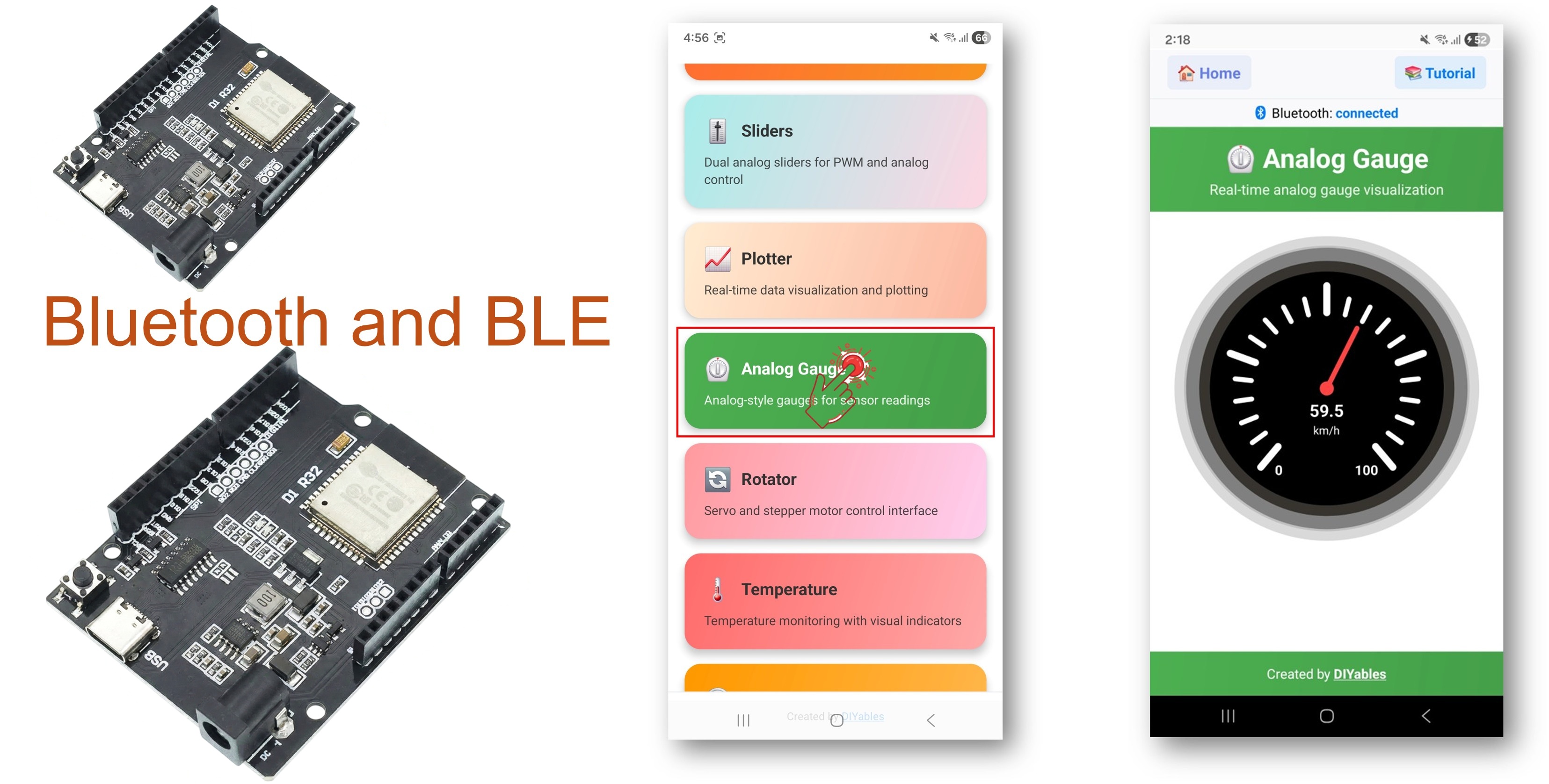 ESP32 Uno Bluetooth analog gauge