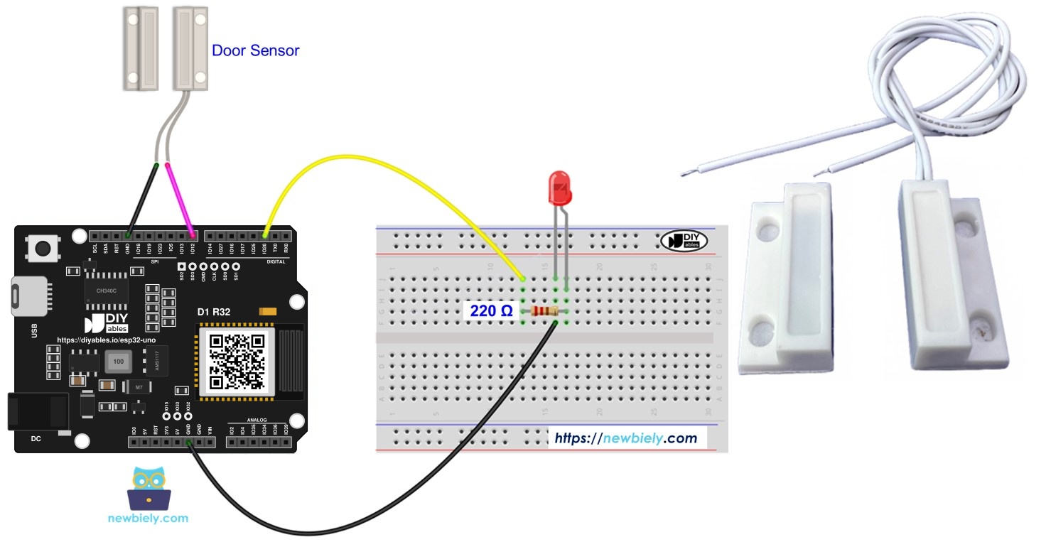 ESP32 Uno door sensor LED