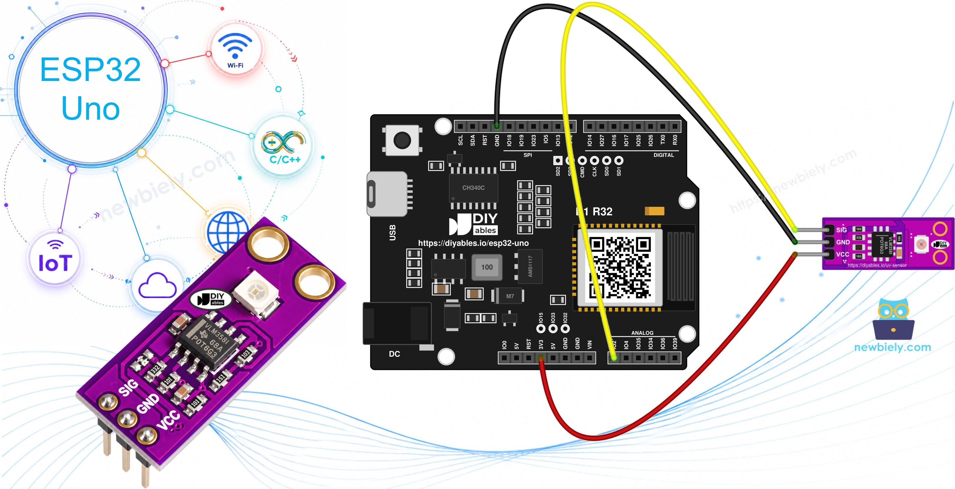 ESP32 Uno GUVA-S12SD UV sensor