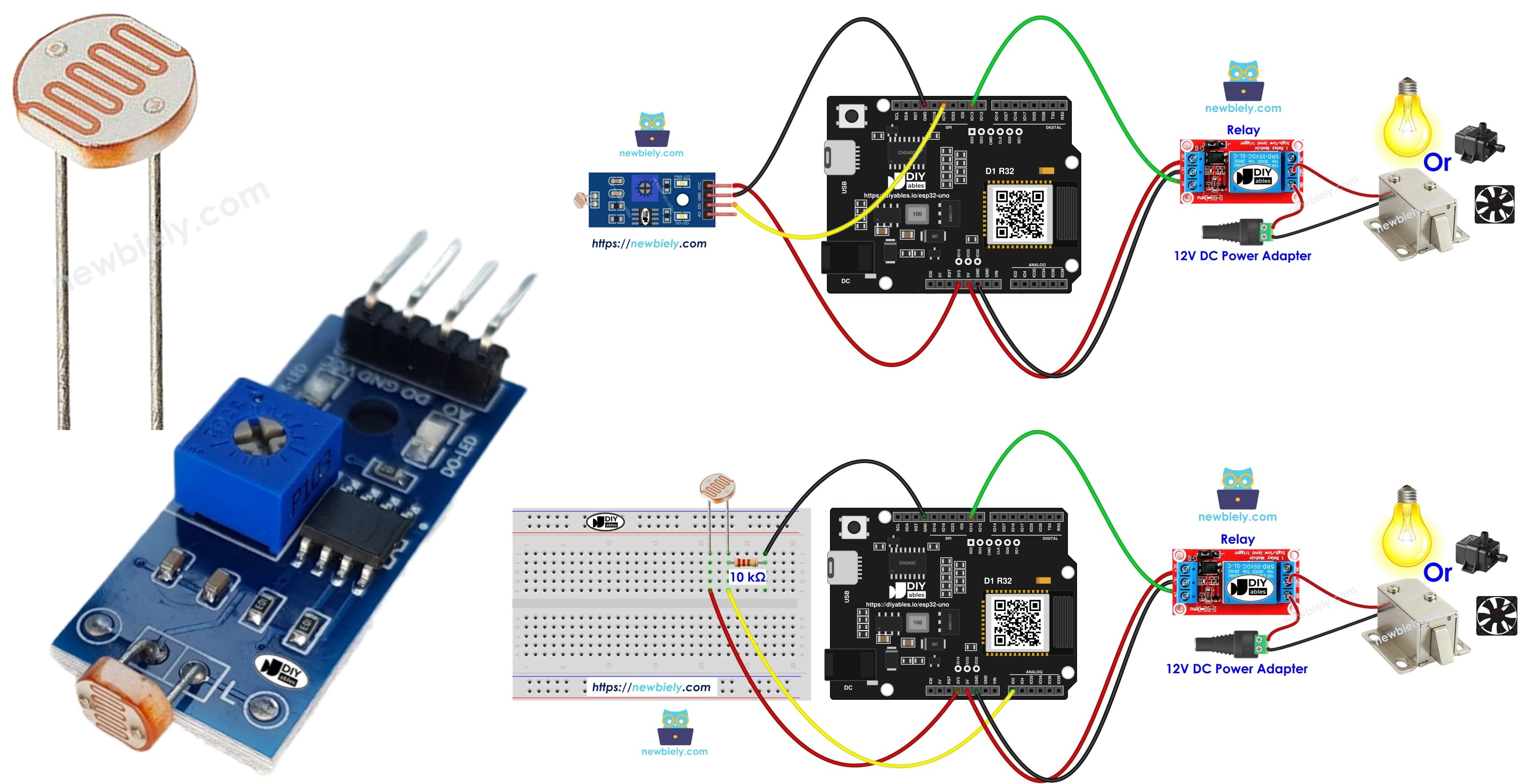 ESP32 Uno light sensor relay