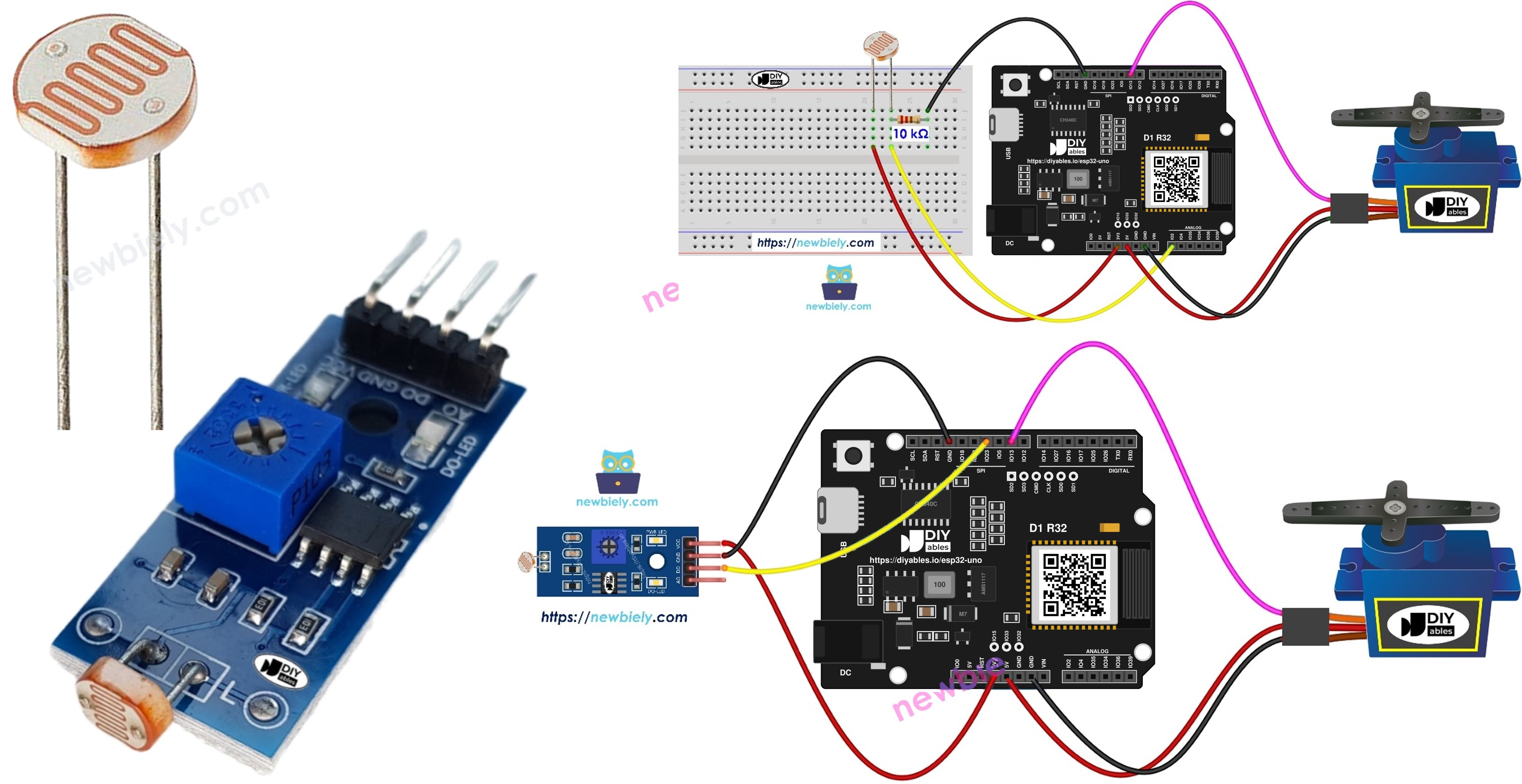 ESP32 Uno light sensor servo motor