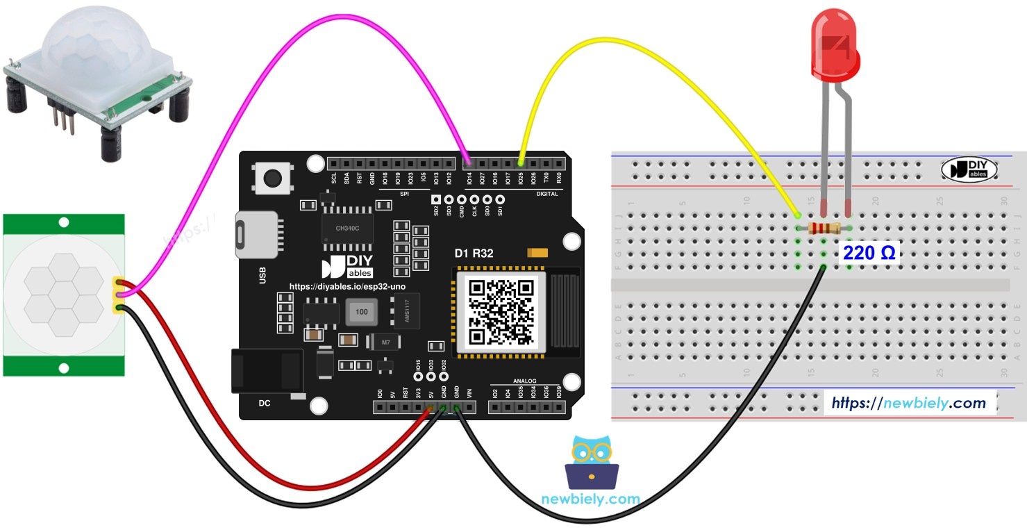 ESP32 Uno motion sensor LED