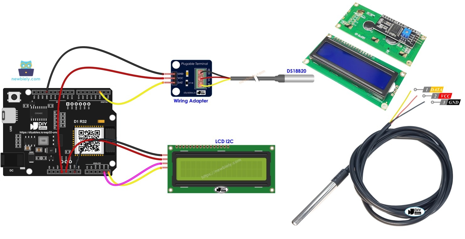 ESP32 Uno temperature sensor LCD