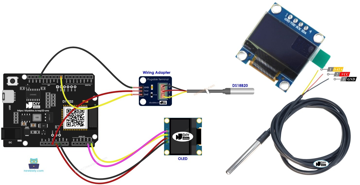 ESP32 Uno temperature sensor OLED