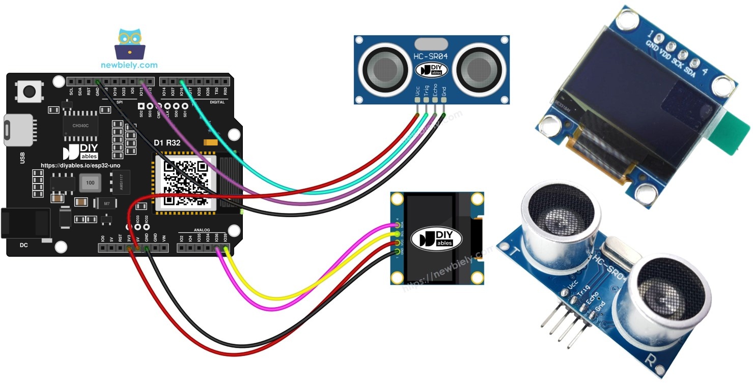 ESP32 Uno ultrasonic sensor OLED