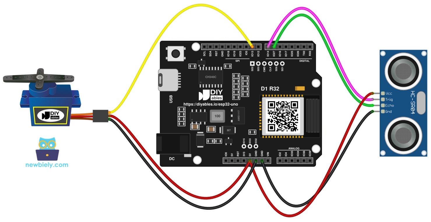 ESP32 Uno ultrasonic sensor servo motor