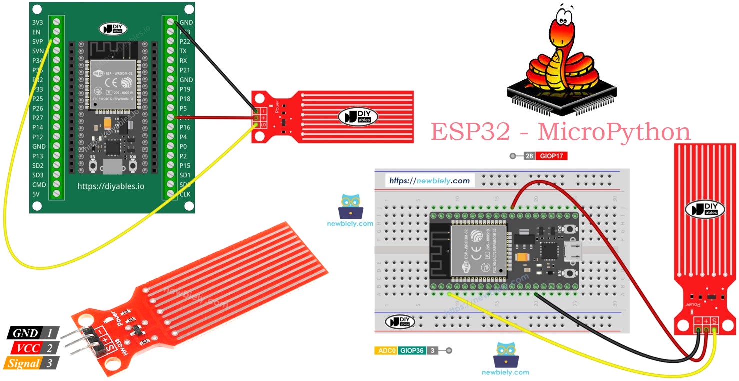 ESP32 MicroPython and water sensor module