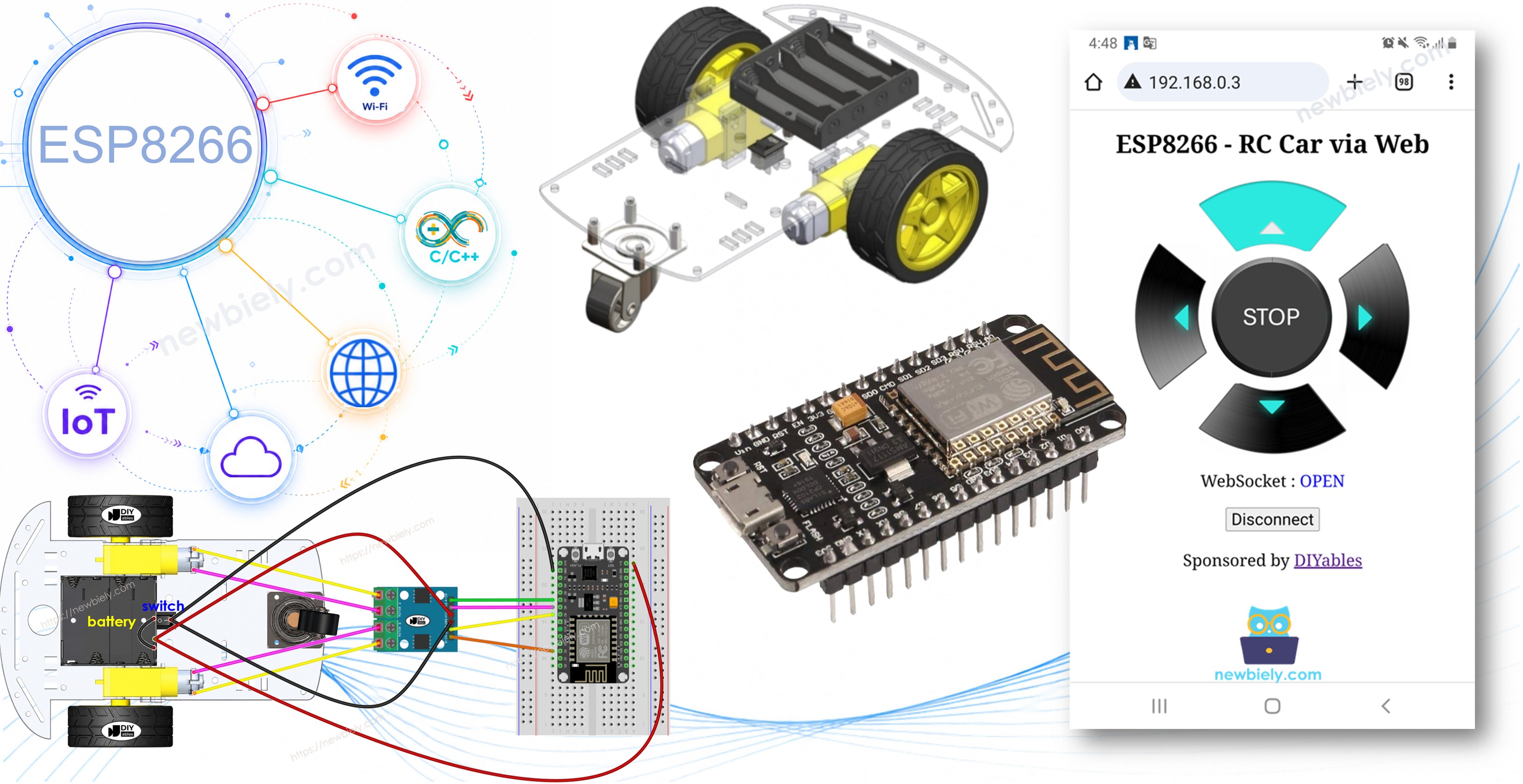 ESP8266 NodeMCU controls robot car via Web