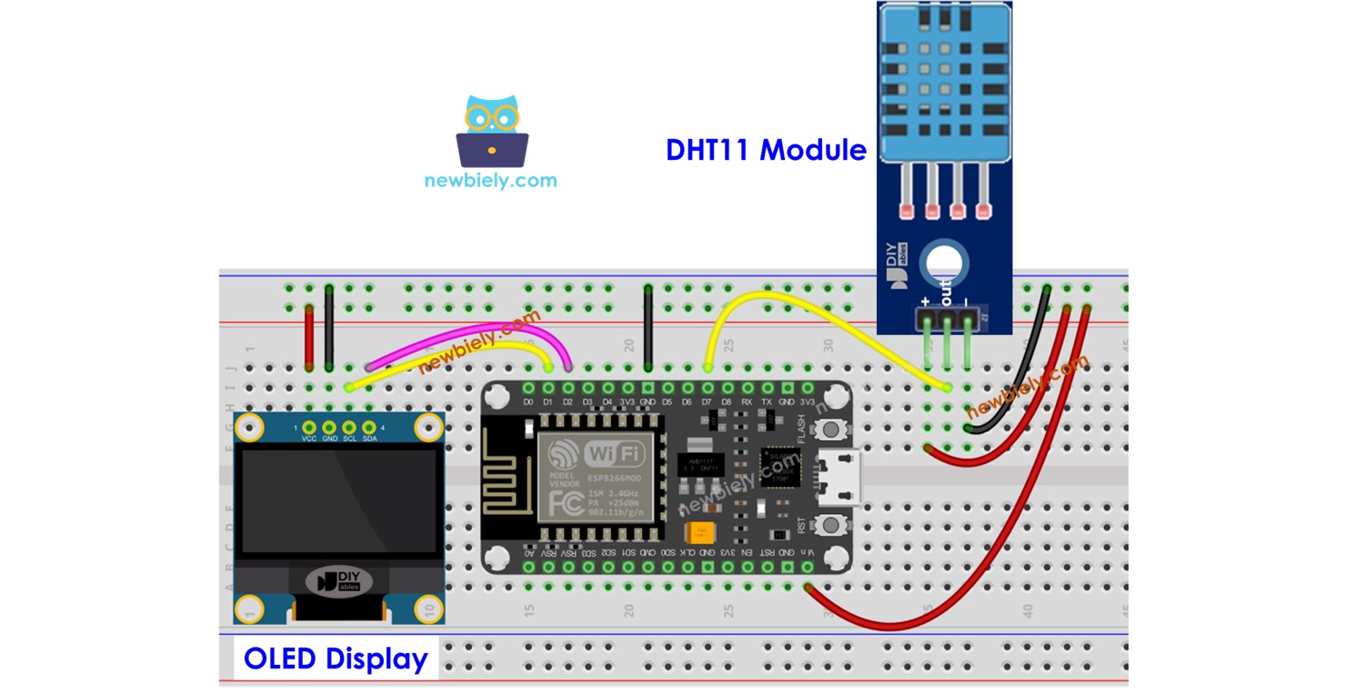 ESP8266 NodeMCU DHT11/DHT22 temperature humidity sensor OLED display