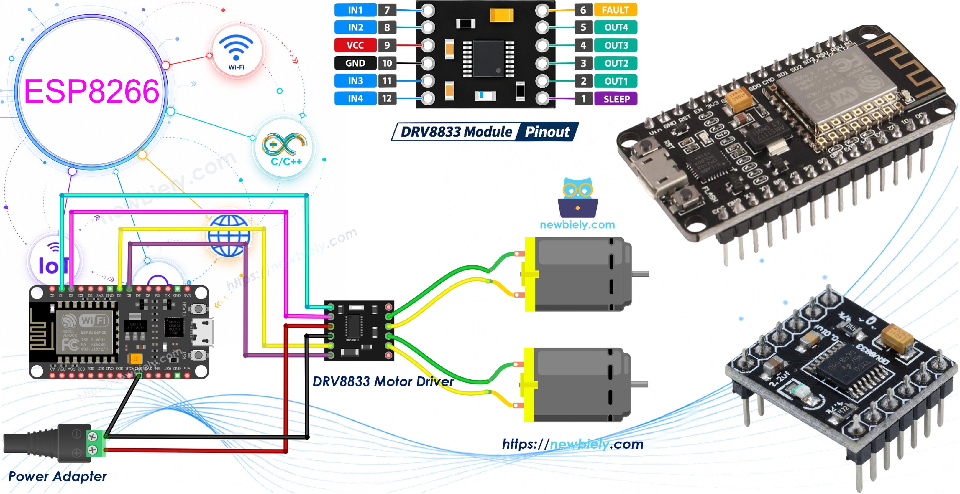 ESP8266 NodeMCU DRV8833 DC motor driver