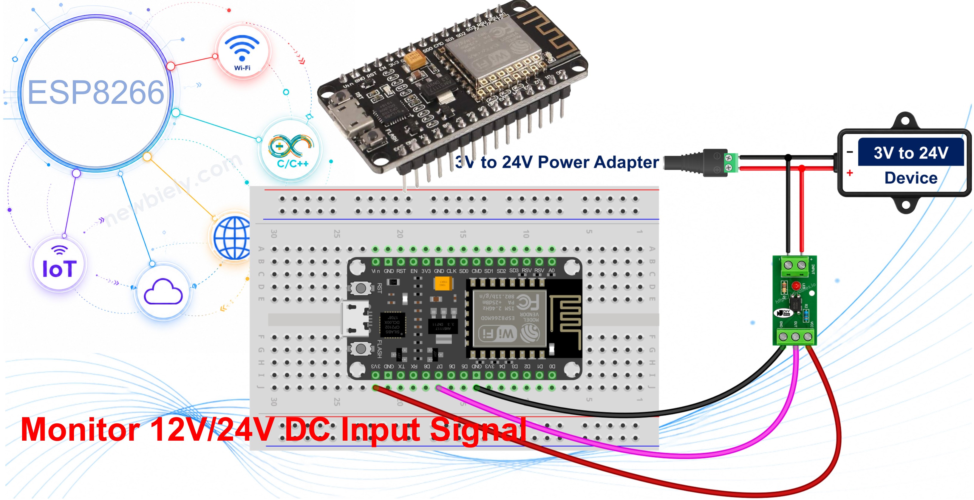ESP8266 NodeMCU PC817 optocoupler 12V and 24V isolated input