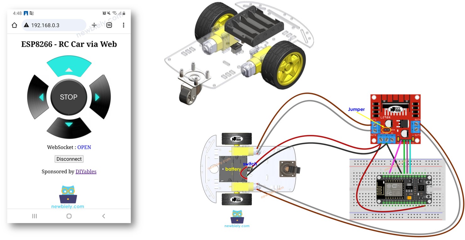 ESP8266 NodeMCU controls robot car via Web