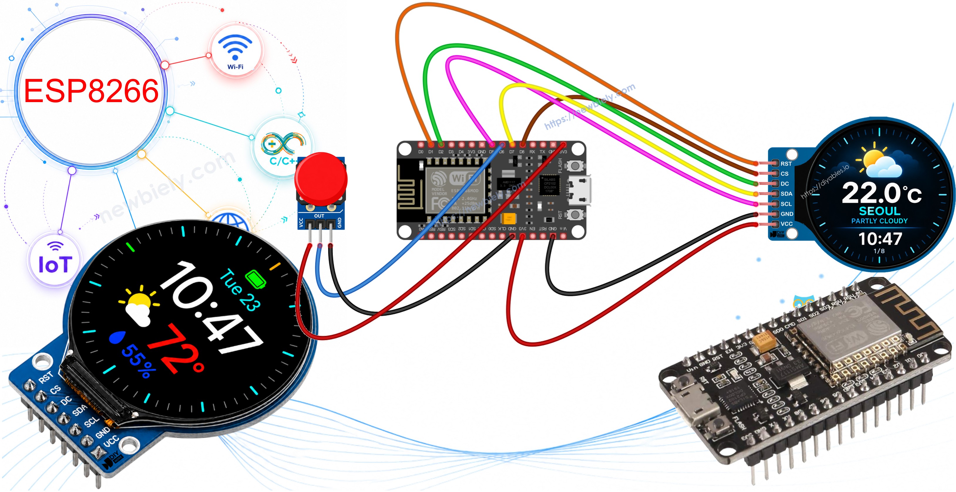 ESP8266 NodeMCU smart weather station with round TFT LCD display