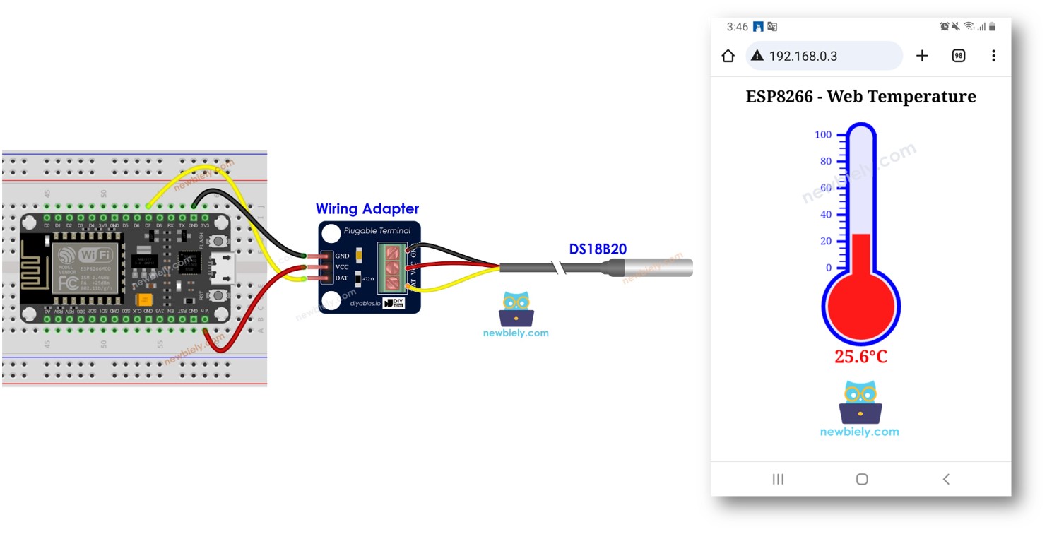 ESP8266 NodeMCU DS18B20 temperature sensor web server