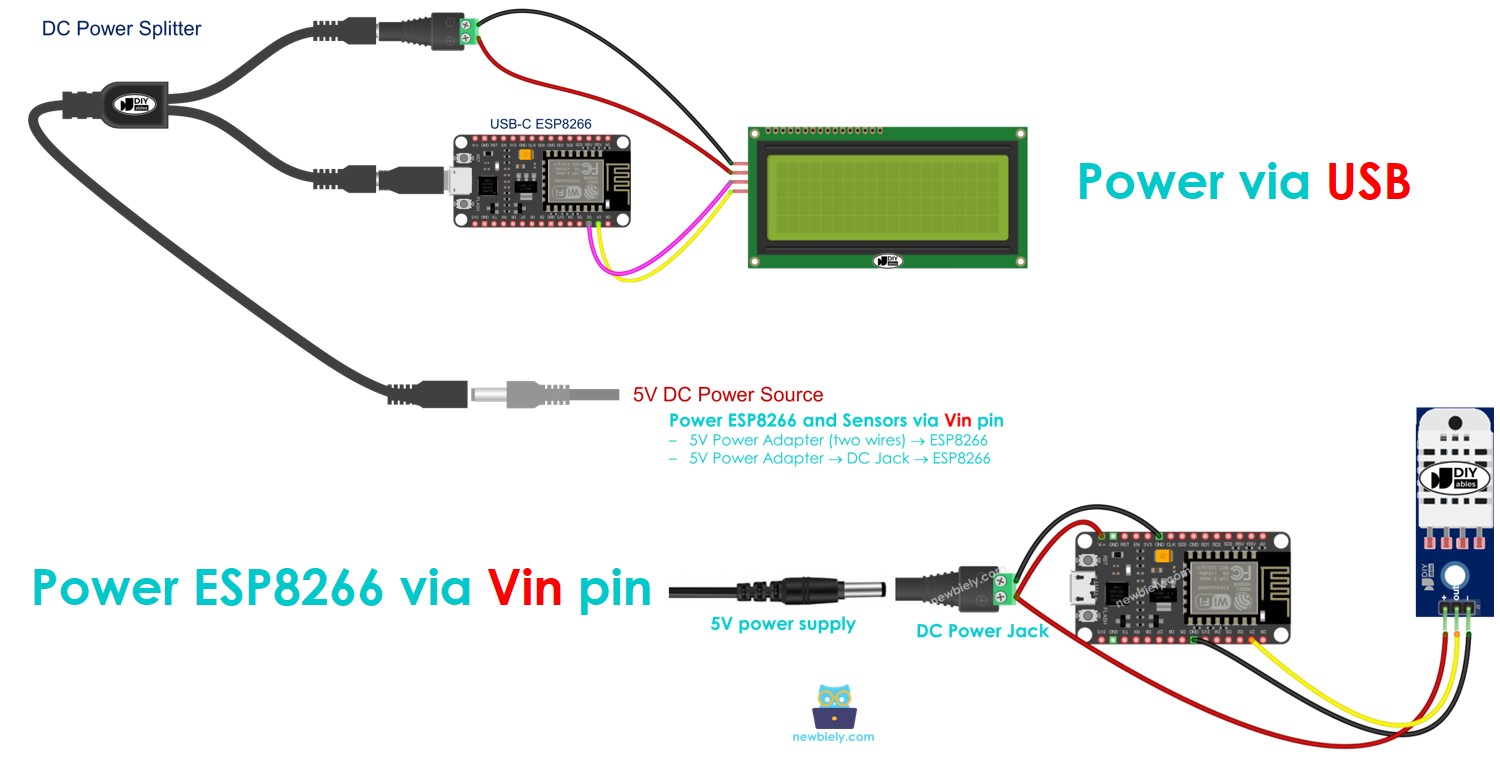 how to power ESP8266 NodeMCU and sensors