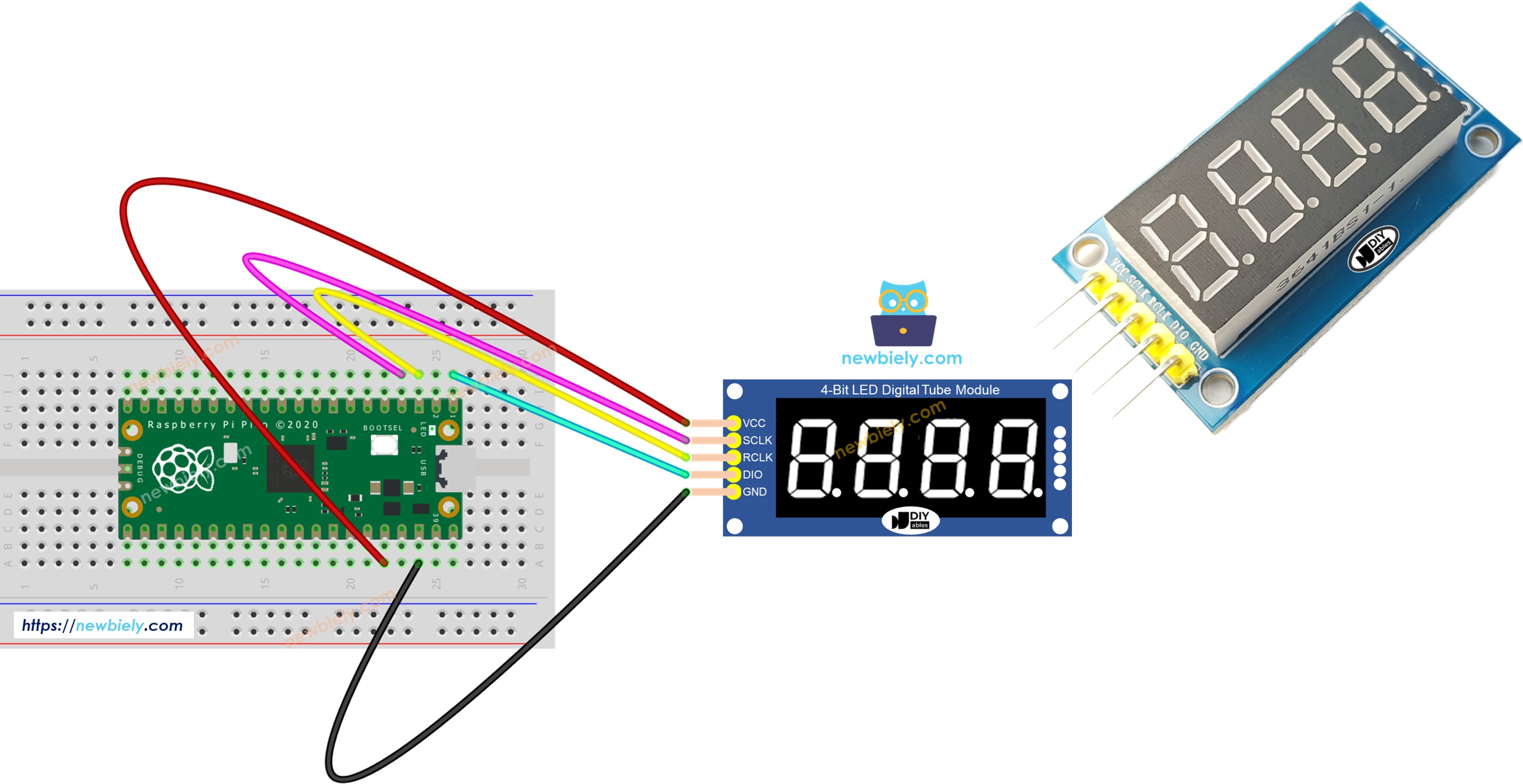 Raspberry Pi Pico 4-Digit 7-Segment Display 74HC595