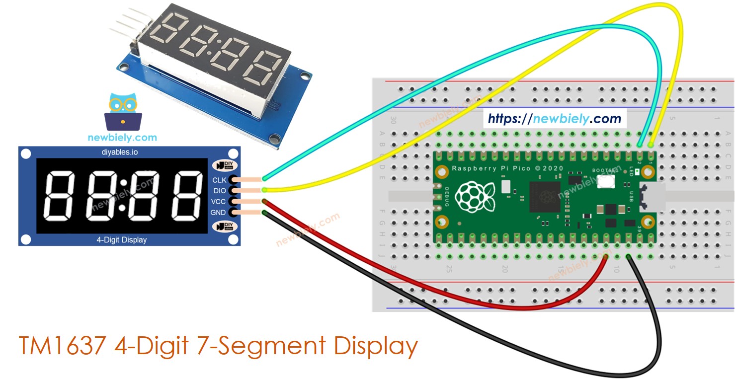 Raspberry Pi Pico MicroPython TM1637 4-Digit 7-Segment Display