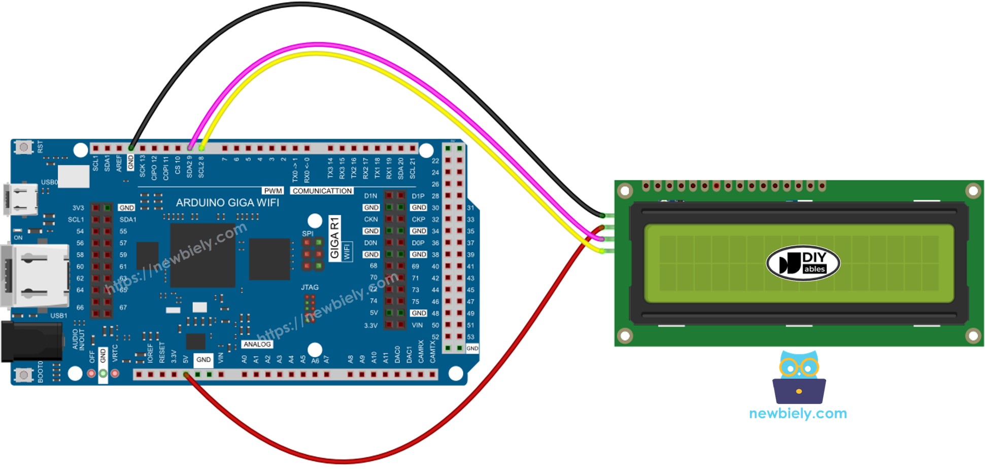 The wiring diagram between Arduino LCD I2C