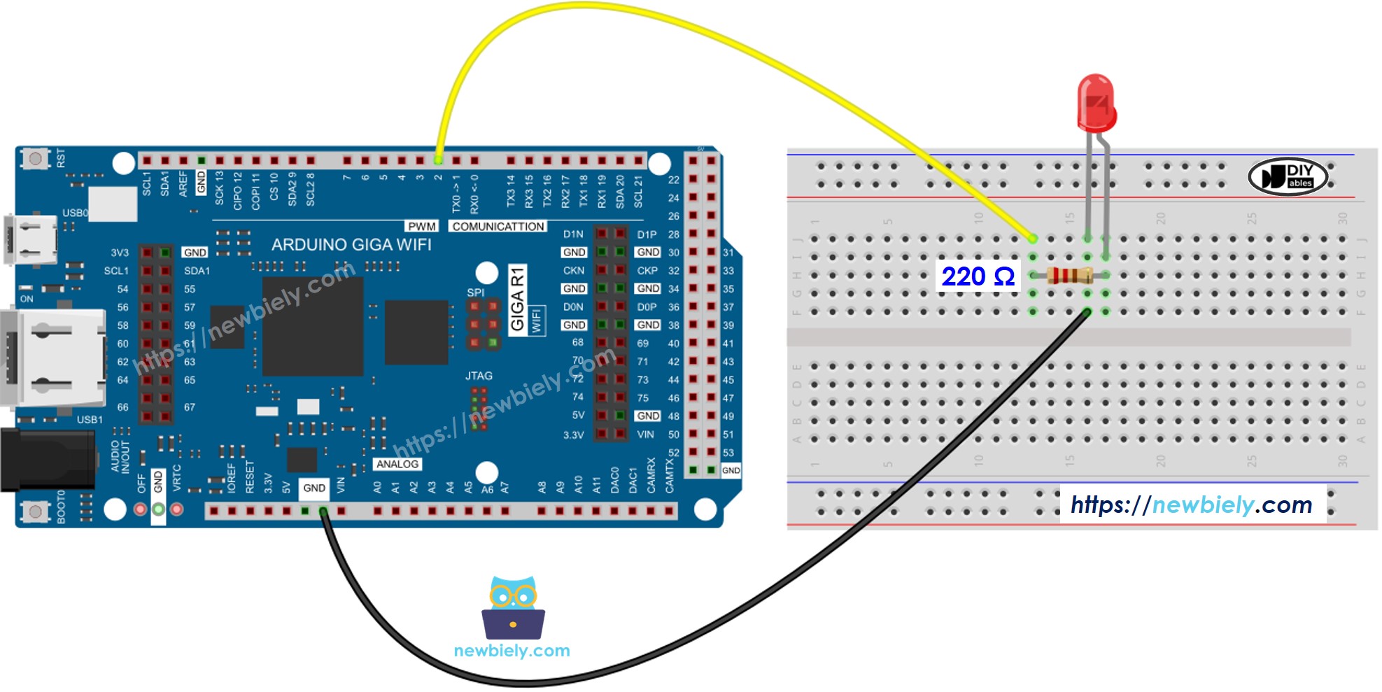 The wiring diagram between Arduino LED