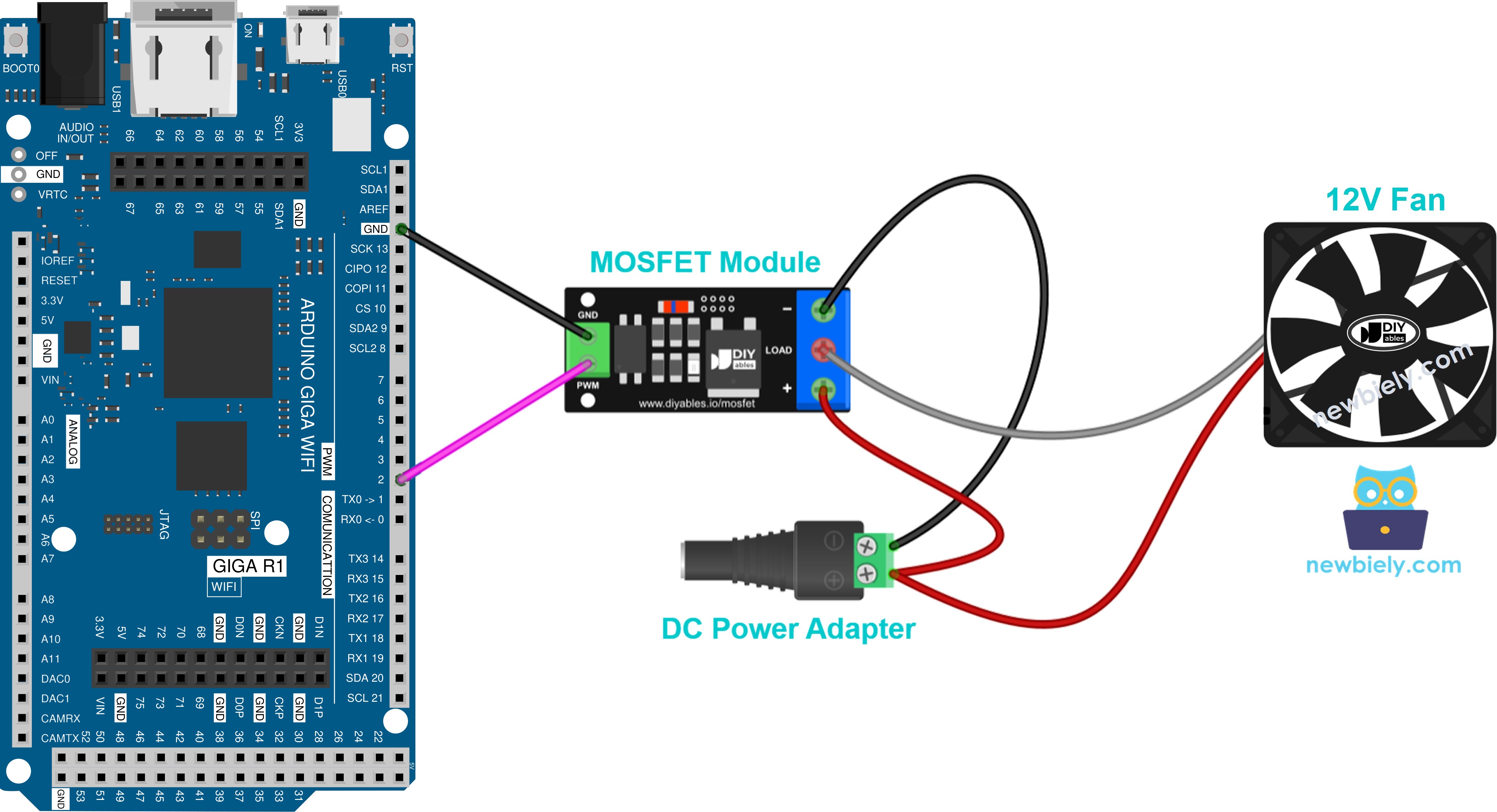 Wiring a 12V cooling fan to the MOSFET module