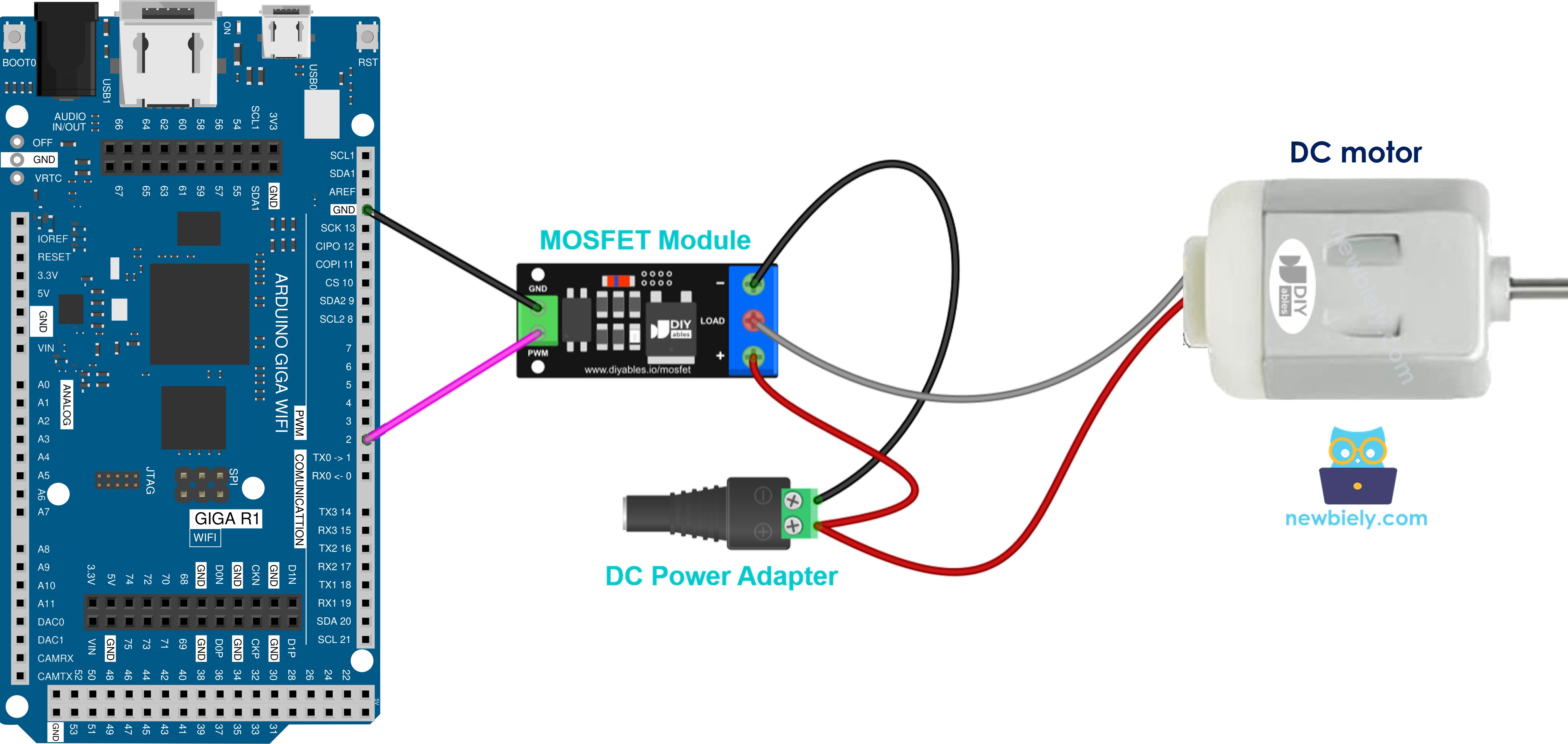 MOSFET module and 12V DC motor wiring