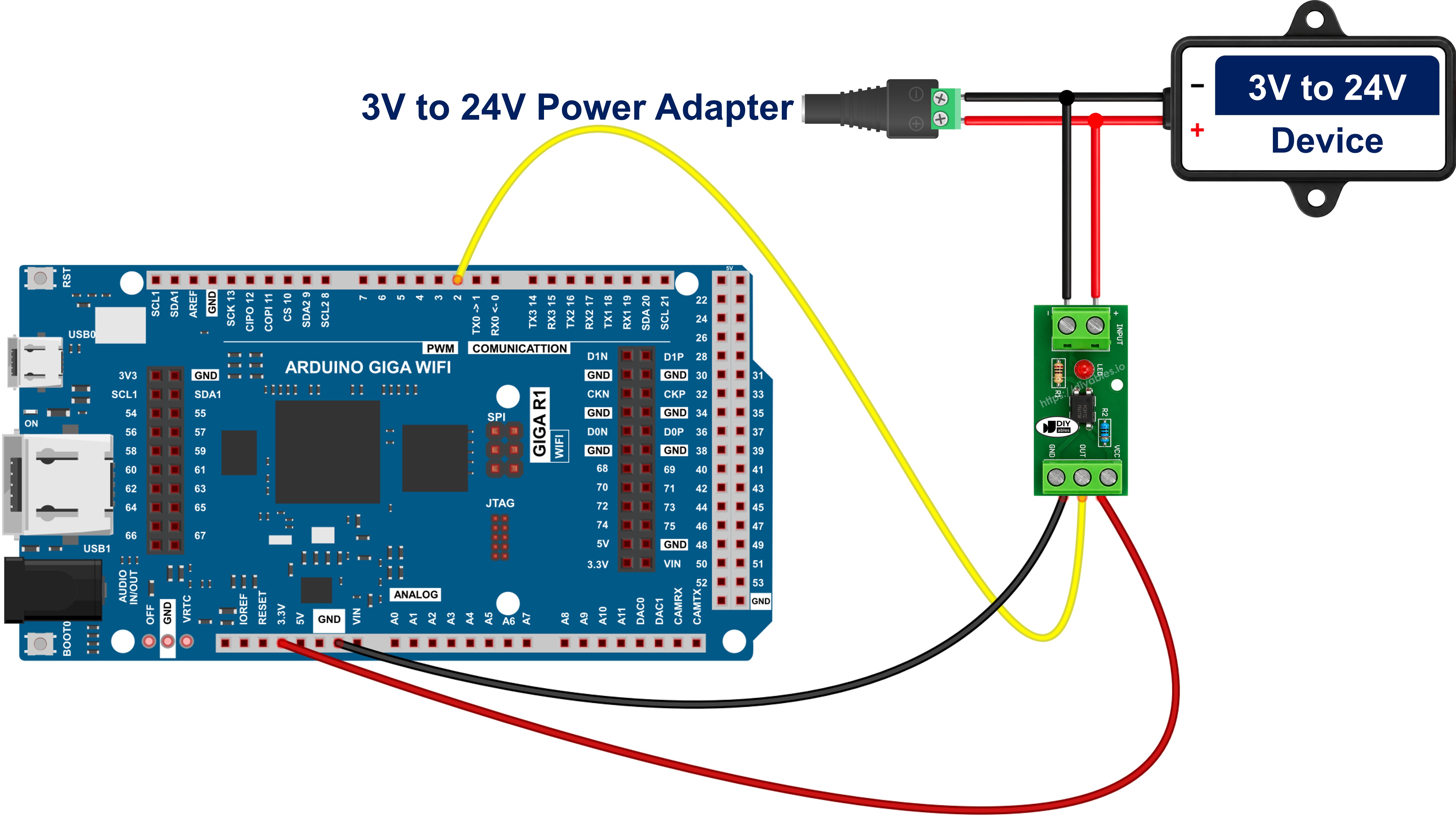 Arduino Giga R1 WiFi PC817 optocoupler isolation module wiring for 12V and 24V signals