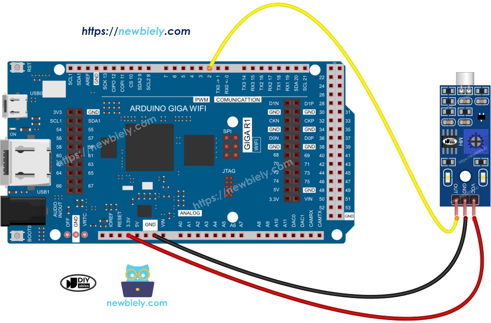 The wiring diagram between Arduino Sound Sensor