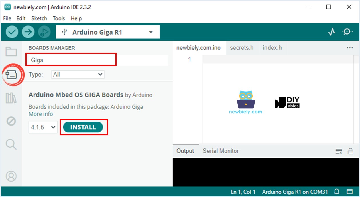 Arduino IDE - How to install Arduino Giga R1 WiFi