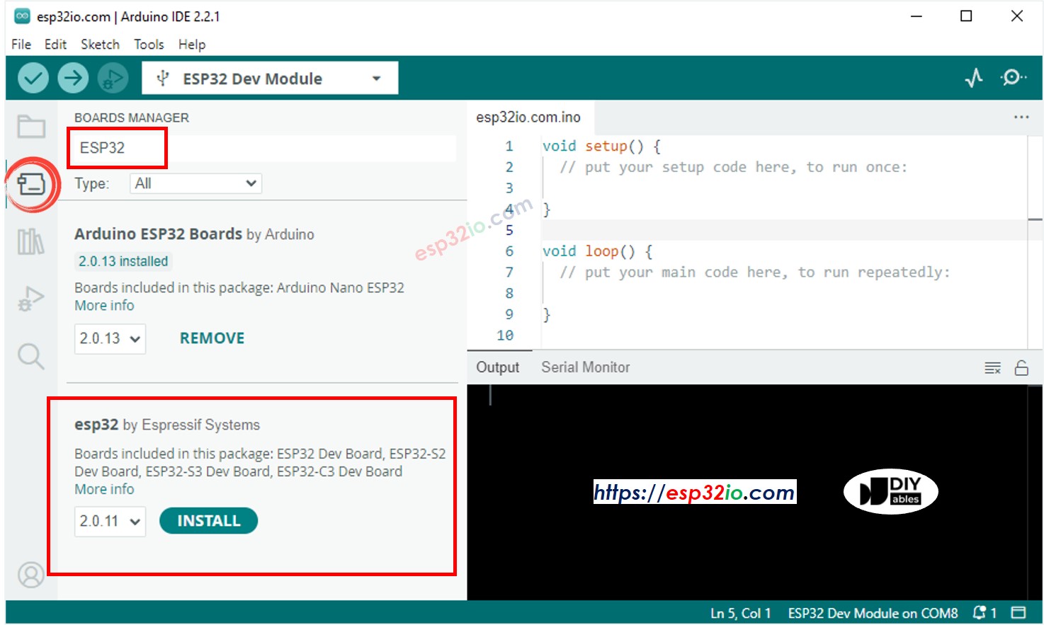 Arduino IDE - install esp32 by Espressif Systems for the ESP32 Uno