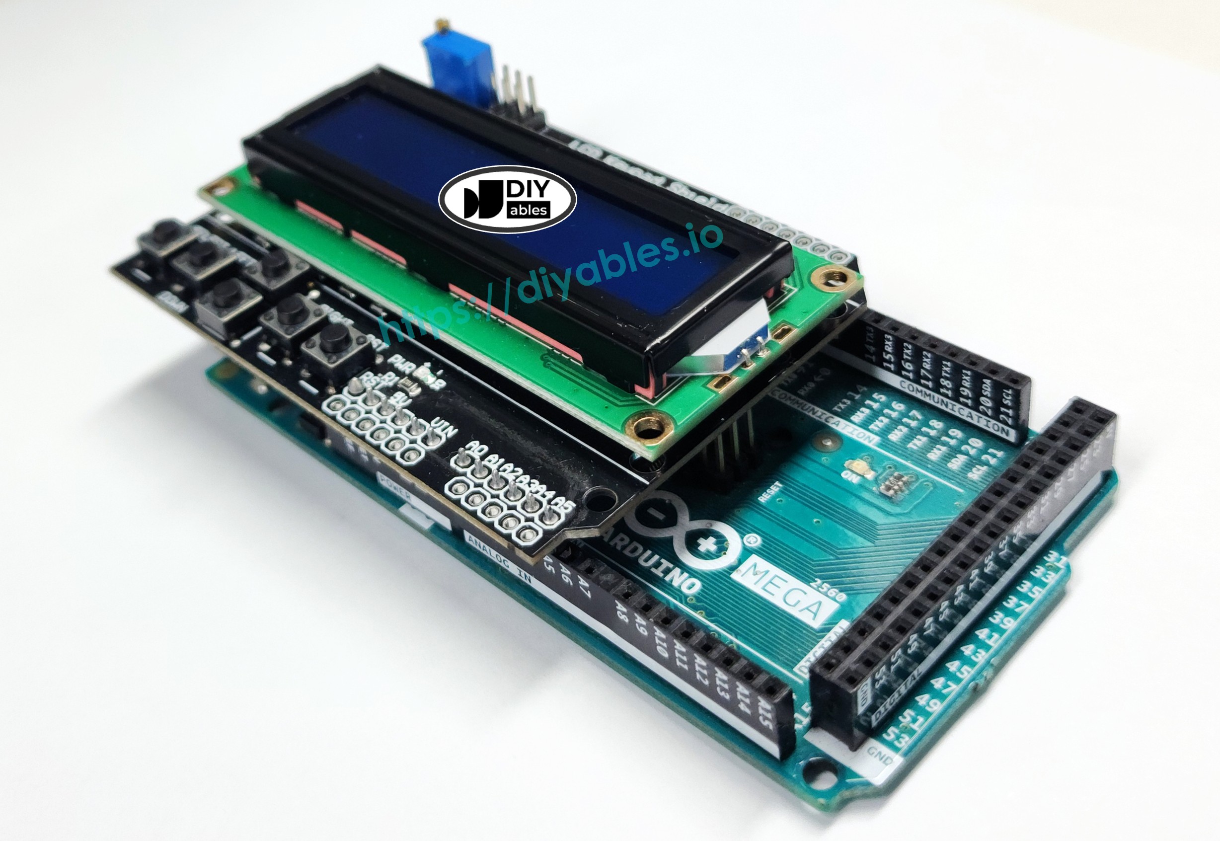 The wiring diagram between Arduino Mega LCD Keypad Shield